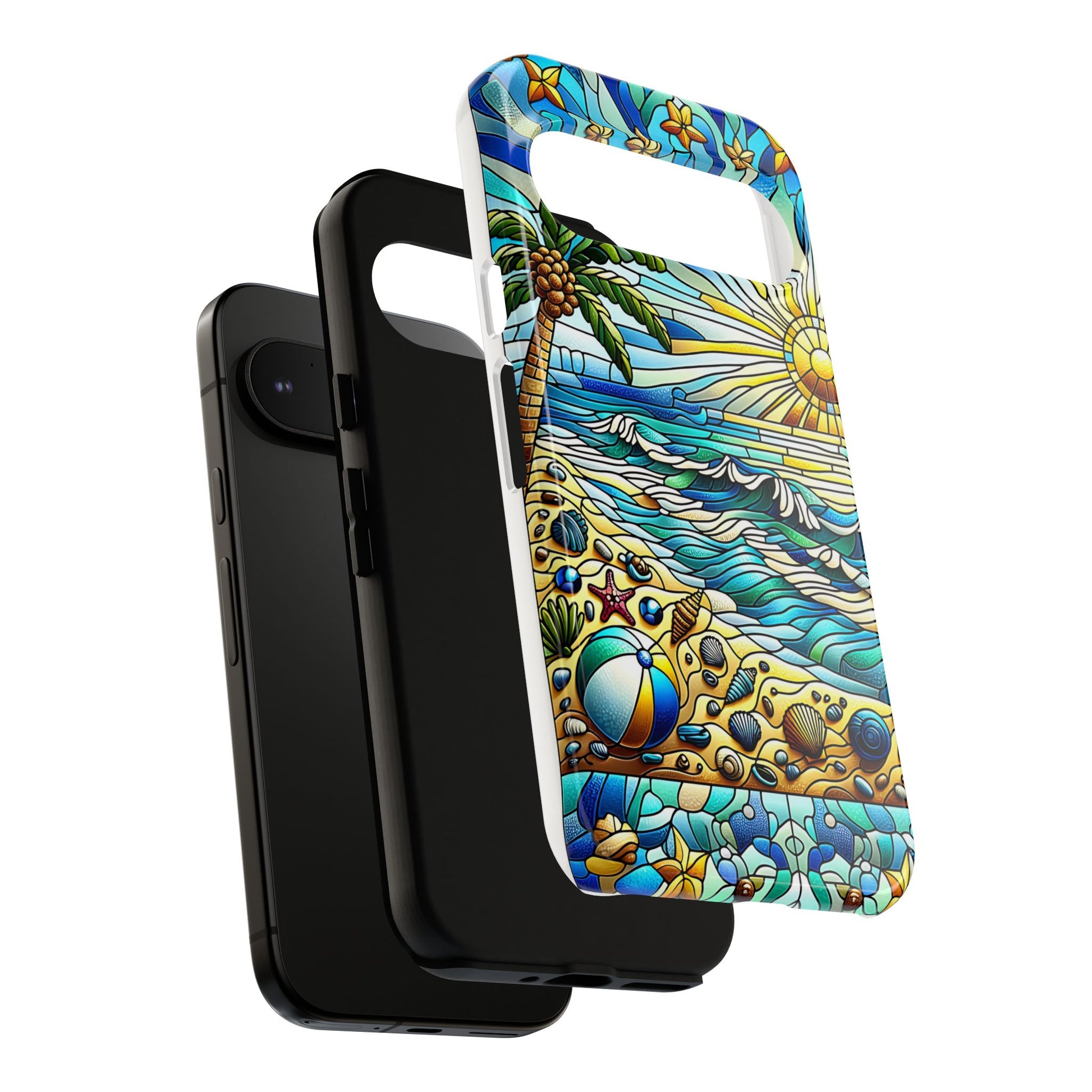 Stained Glass Tough Case, Protective Phone Case, Nature Inspired Smartphone Case, Summer Beach Play Day Phone Cover, Tough Phone Case for