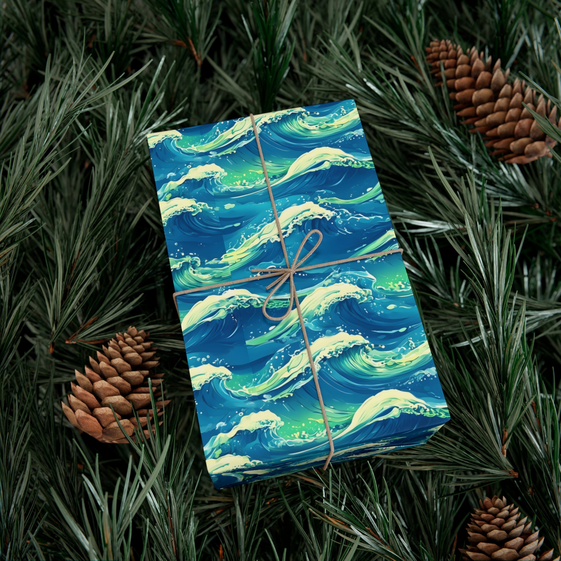 Wrapping Paper, Vibrant Seamless Ocean Waves Gift Wrap Roll, Nautical Gift Packaging, Beach Theme Gift Wrap, Coastal Holiday Wrapping