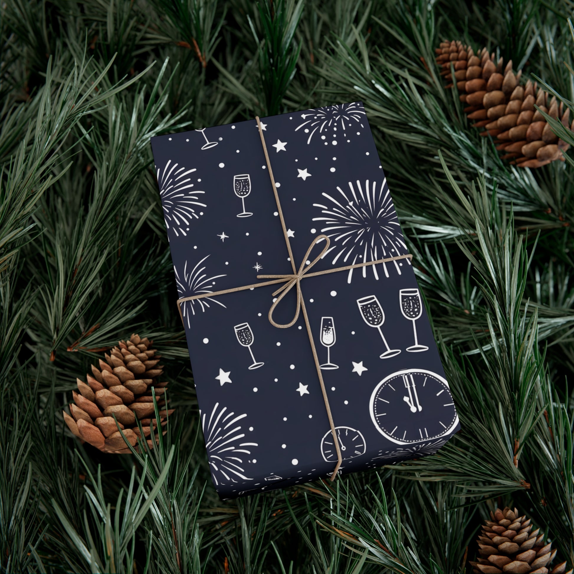 Gift Wrap Papers - New Year's Eve Celebration Pattern With Fireworks And Champagne, Holiday Gift Wrap, Wrapping Paper, Party Supplies,