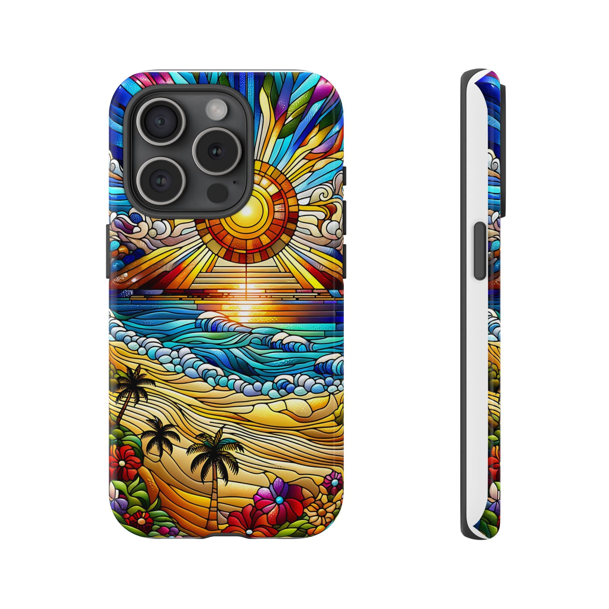 Stained Glass Tough Cases, Protective Phone Case, Nature Inspired Smartphone Cover, Beach Day Summer Accessories, Ocean Lover Gift