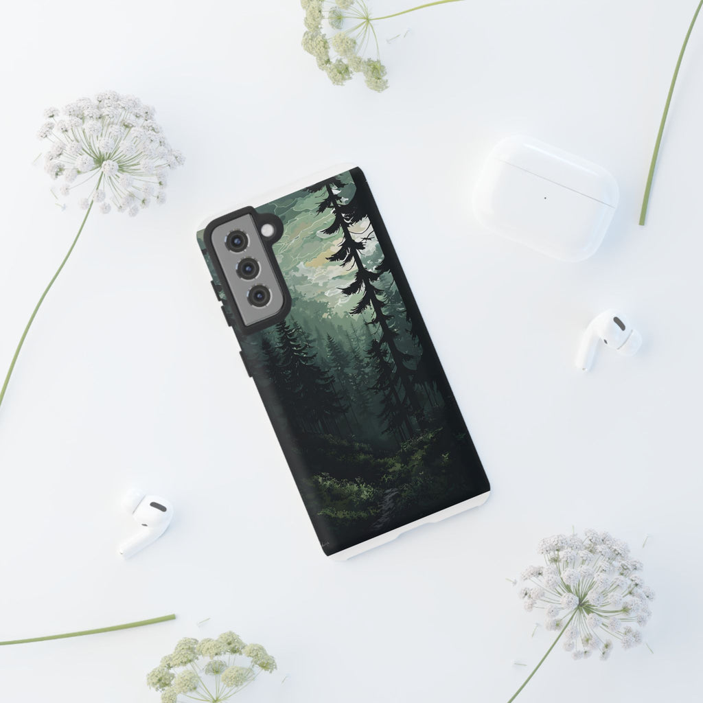 Phone Case, Serene Forest Landscape Digital Illustration Phone Case Cover, Tough Protective Cover, Unique Gift, Trendy