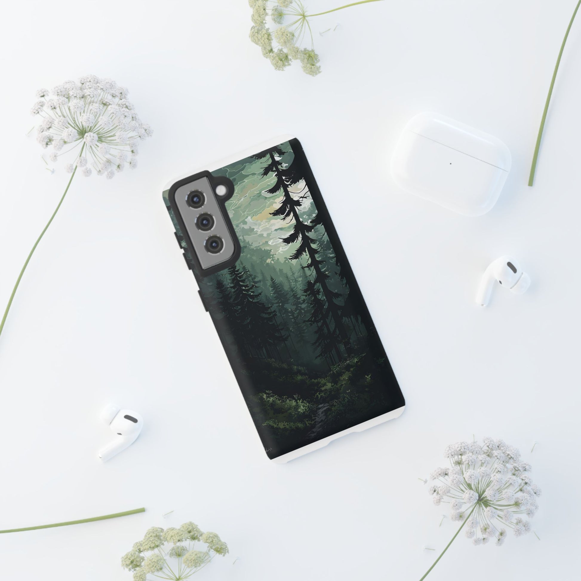 Phone Case, Serene Forest Landscape Digital Illustration Phone Case Cover, Tough Protective Cover, Unique Gift, Trendy