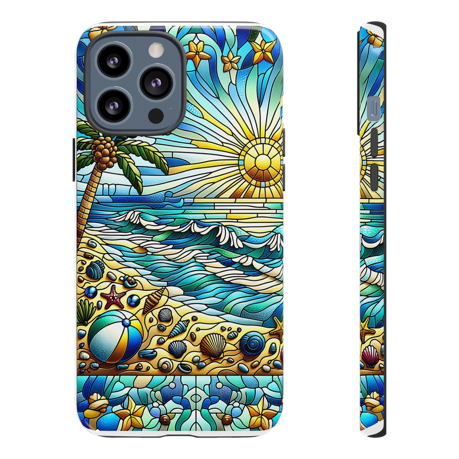 Stained Glass Tough Case, Protective Phone Case, Nature Inspired Smartphone Case, Summer Beach Play Day Phone Cover, Tough Phone Case for