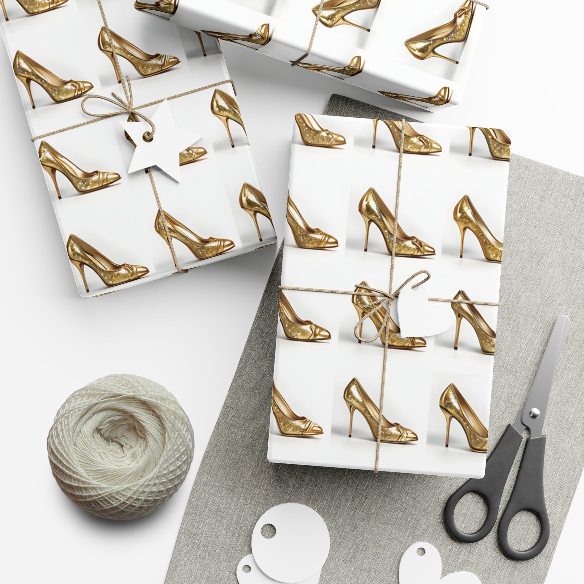 Wrapping Paper, Glimmering Gold High Heels On White Background - Gift Wrap Rolls, Eco-Friendly Gift Wrap, Holiday