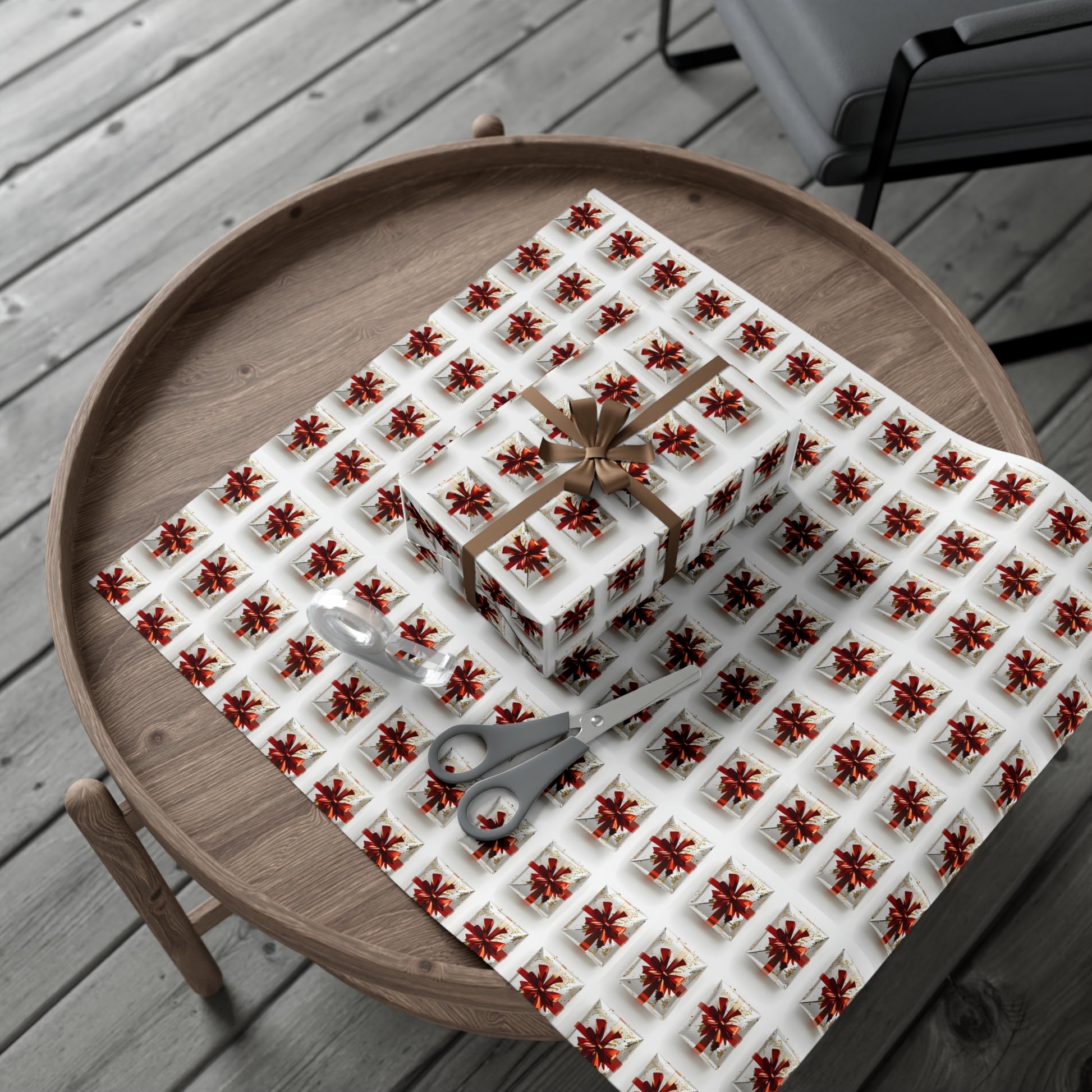 Wrapping Paper, Elegantly Wrapped Gifts On White Background with Red Bows - Gift Wrap Rolls, Eco-Friendly Gift Wrap, Holiday Season Wrapping