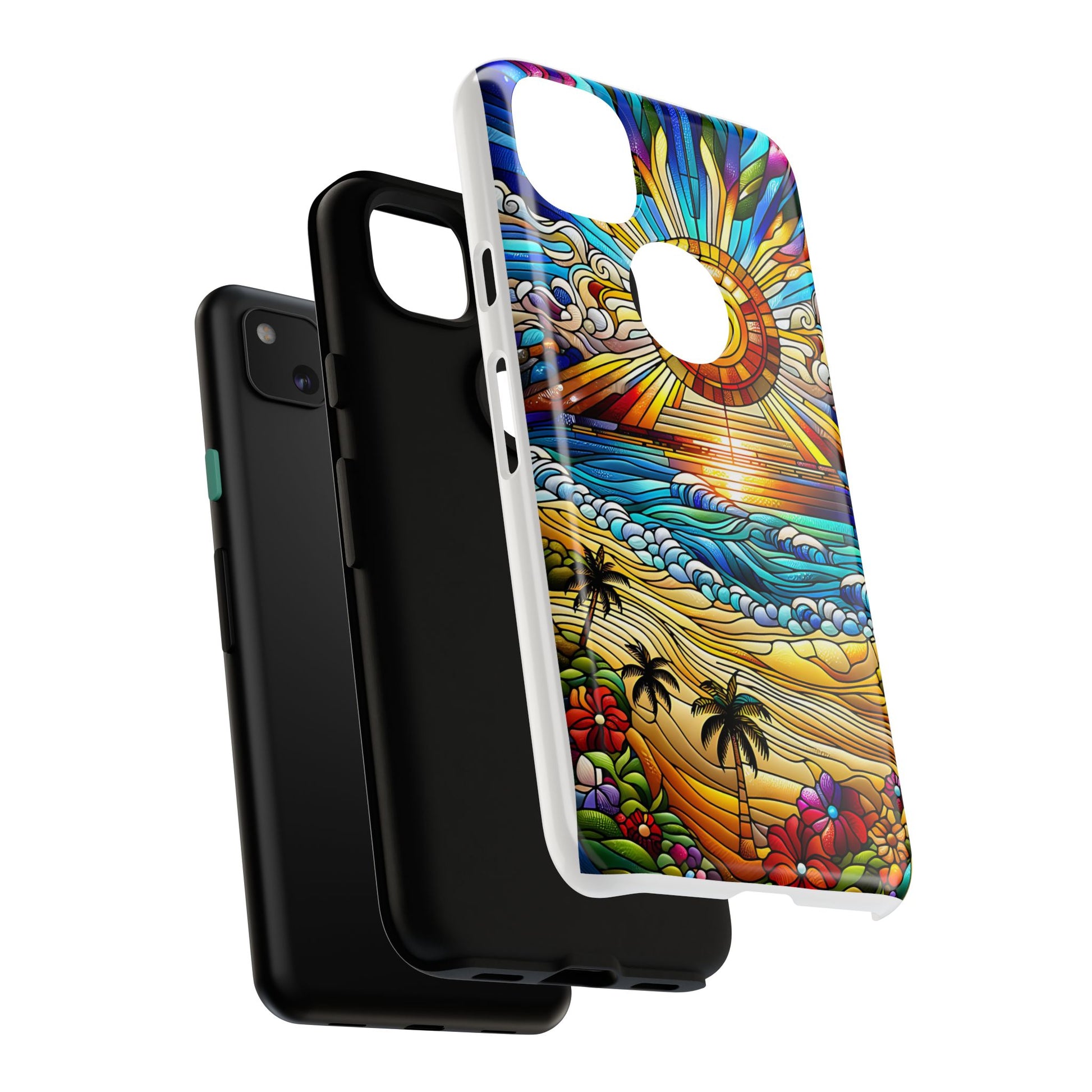 Stained Glass Tough Cases, Protective Phone Case, Nature Inspired Smartphone Cover, Beach Day Summer Accessories, Ocean Lover Gift