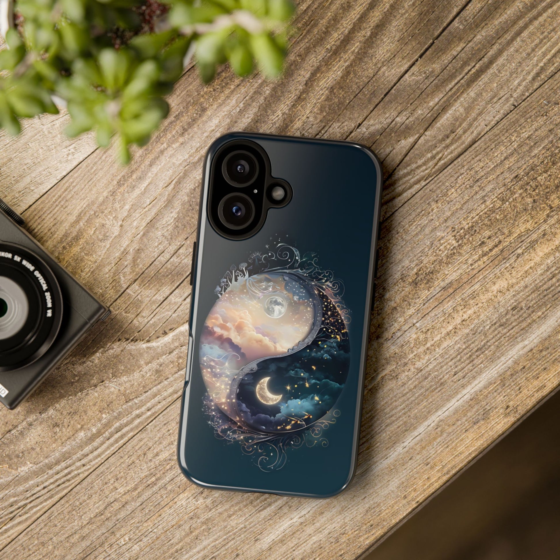 Phone Case, Yin-Yang Symbol Design, Whimsical Day Night Fantasy Print, Protective Cover, Tough Skin, Phone Accessories, Phone Protection