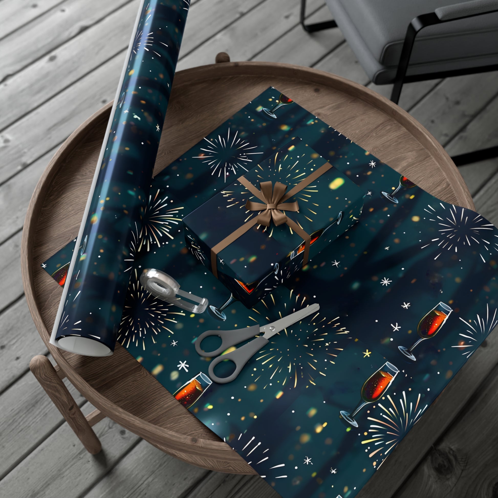Gift Wrap Papers, New Year's Eve Celebration Pattern With Fireworks And Champagne, Wrapping Paper Roll, Holiday Gift Wrap, Festive