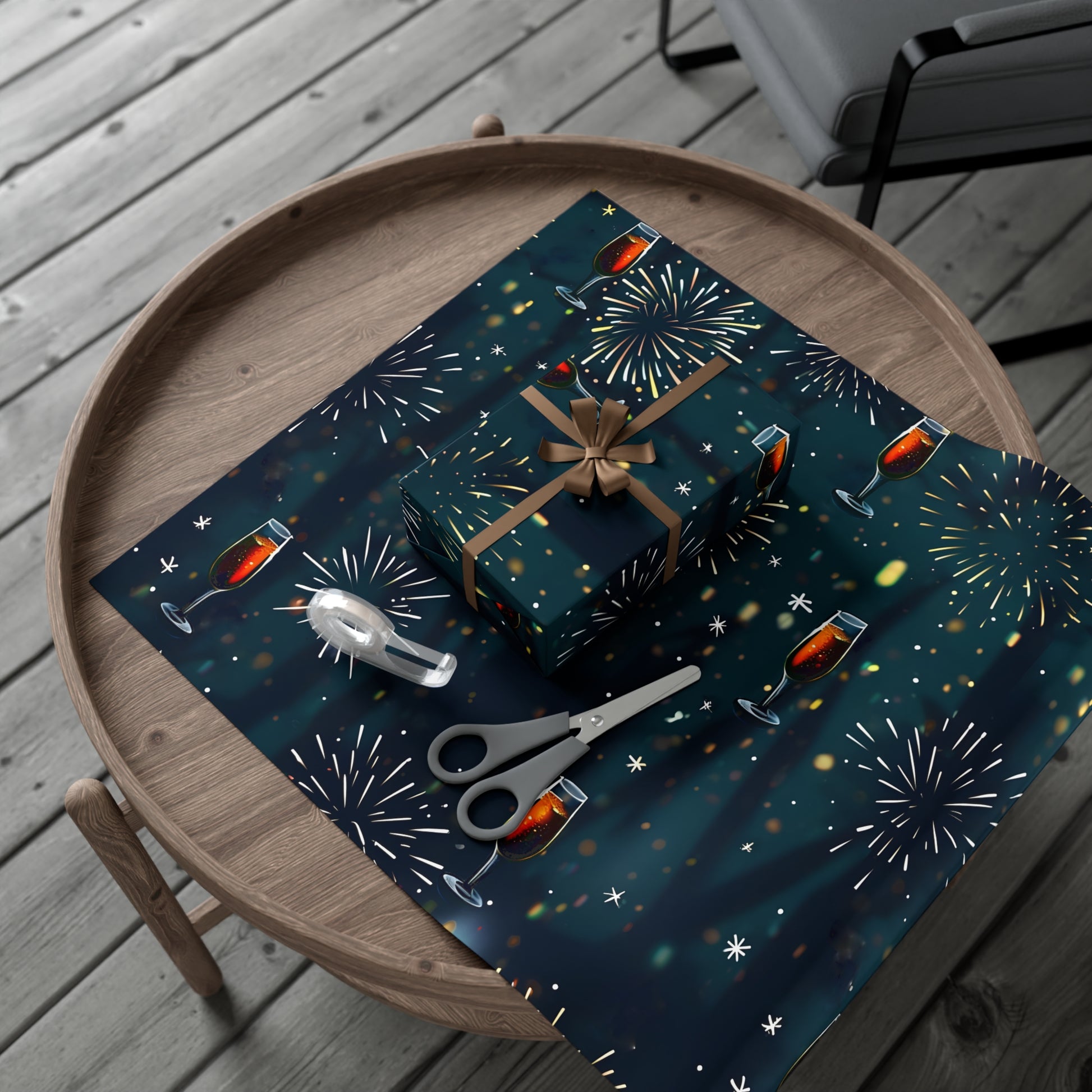 Gift Wrap Papers, New Year's Eve Celebration Pattern With Fireworks And Champagne, Wrapping Paper Roll, Holiday Gift Wrap, Festive