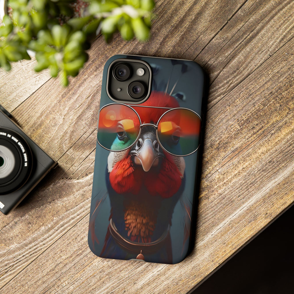 Phone Cases, Bright Exotic Bird in Cool Sunglasses, Protective Tough Cover, Tropical Animal Print, Unique Gift for Bird Lovers, Accessories