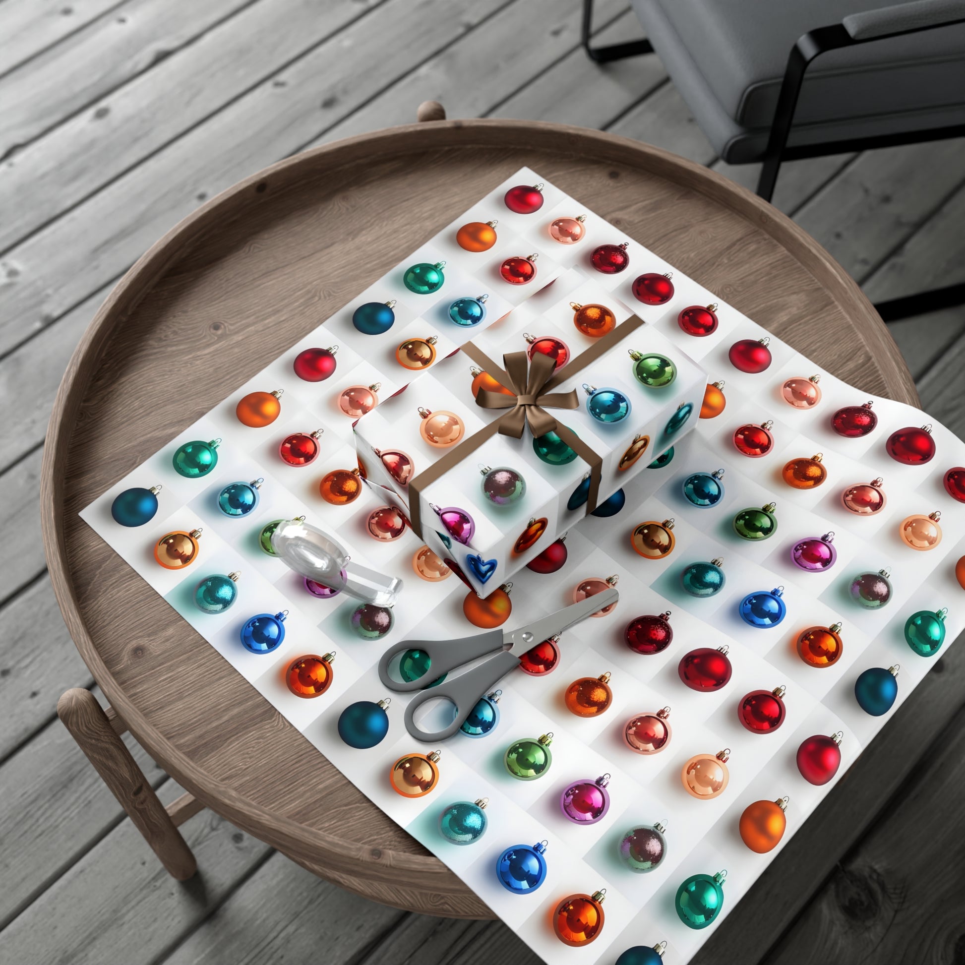 Wrapping Paper, Vibrant Christmas Ornaments On White Background - Gift Wrap Rolls, Eco-Friendly Gift Wrap, Holiday