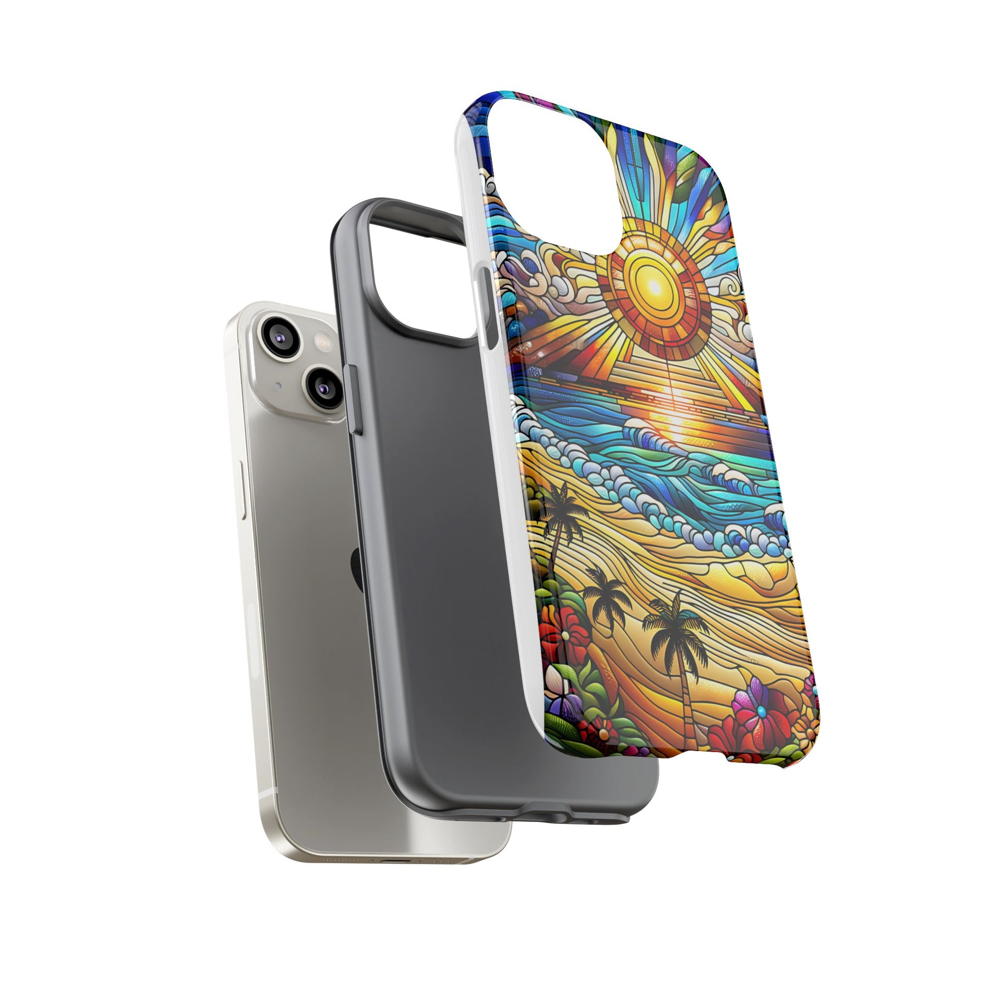 Stained Glass Tough Cases, Protective Phone Case, Nature Inspired Smartphone Cover, Beach Day Summer Accessories, Ocean Lover Gift