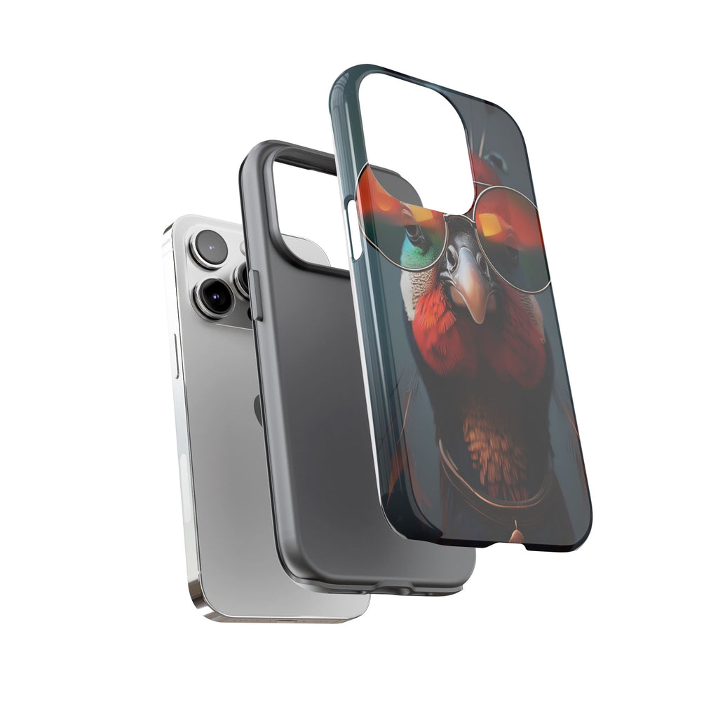 Phone Cases, Bright Exotic Bird in Cool Sunglasses, Protective Tough Cover, Tropical Animal Print, Unique Gift for Bird Lovers, Accessories