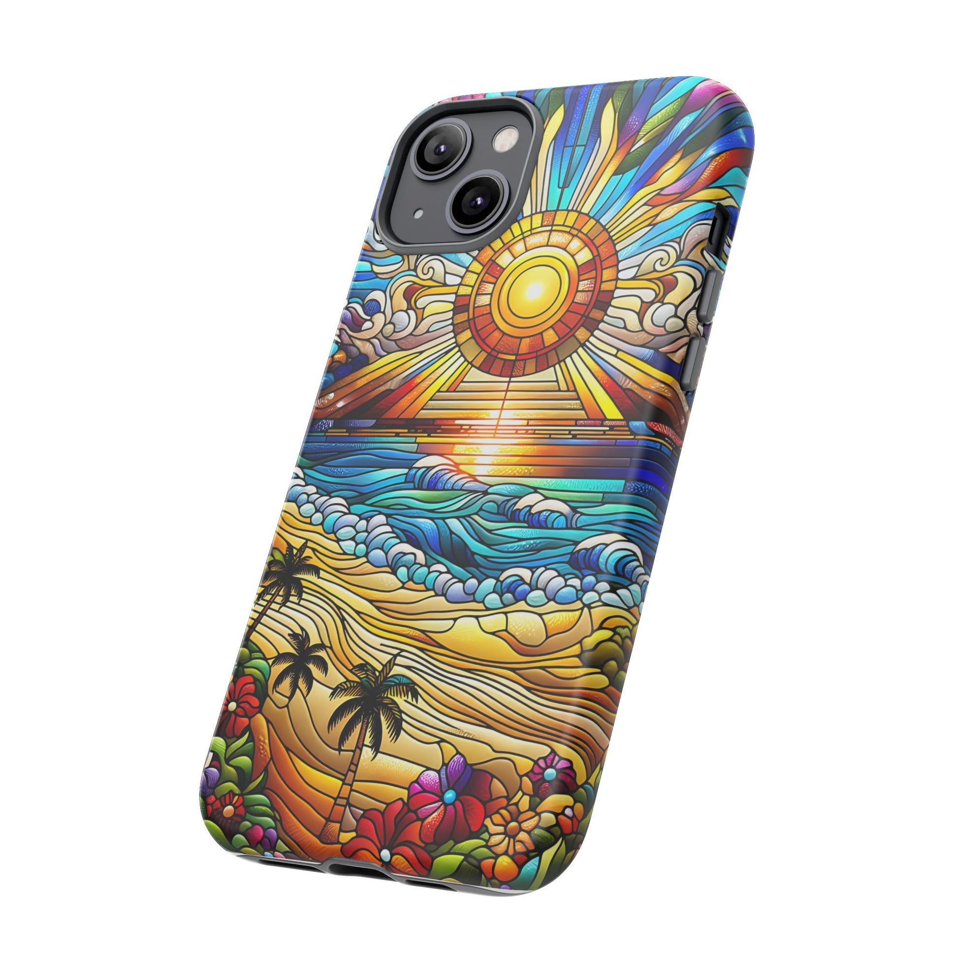 Stained Glass Tough Cases, Protective Phone Case, Nature Inspired Smartphone Cover, Beach Day Summer Accessories, Ocean Lover Gift