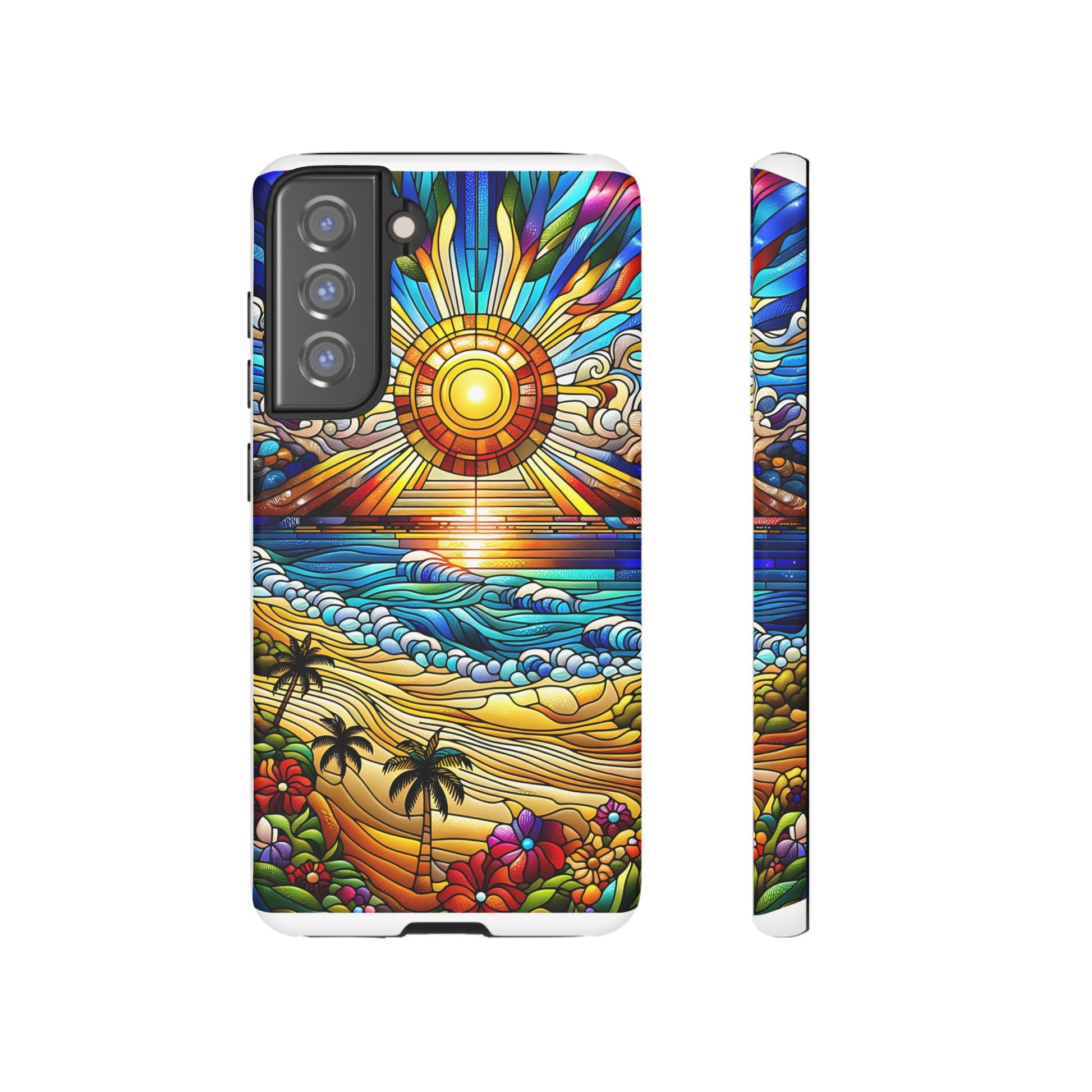 Stained Glass Tough Cases, Protective Phone Case, Nature Inspired Smartphone Cover, Beach Day Summer Accessories, Ocean Lover Gift