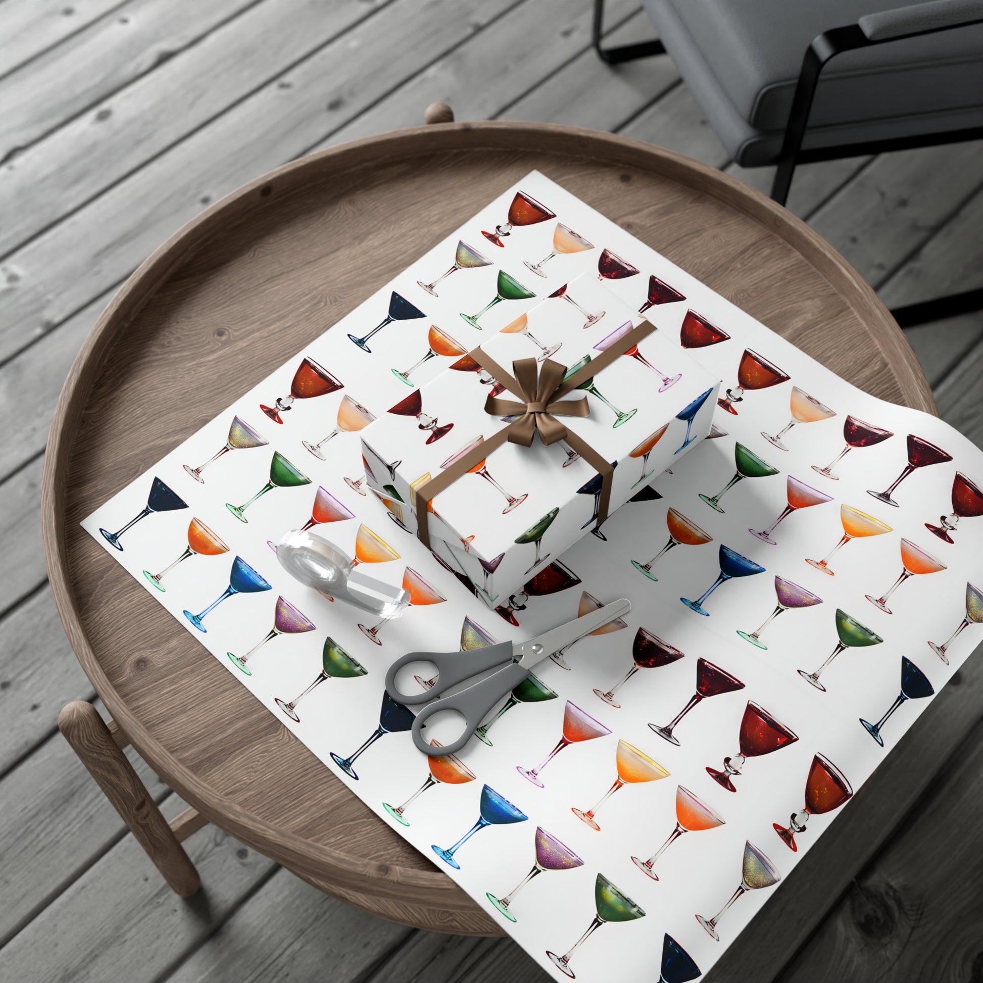 Wrapping Paper, Colorful Cocktails On White Background - Gift Wrap Rolls, Eco-Friendly Gift Wrap, Holiday