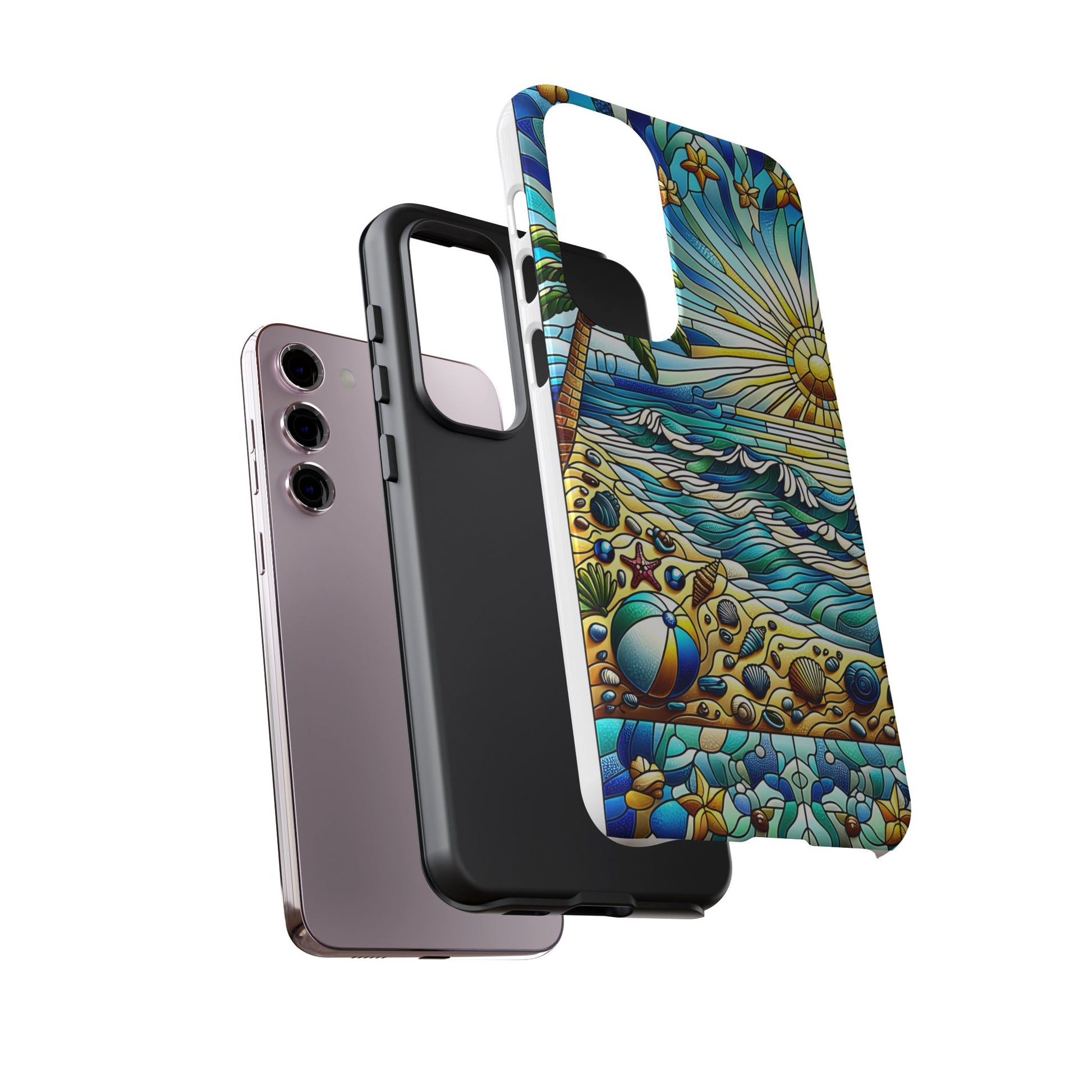 Stained Glass Tough Case, Protective Phone Case, Nature Inspired Smartphone Case, Summer Beach Play Day Phone Cover, Tough Phone Case for