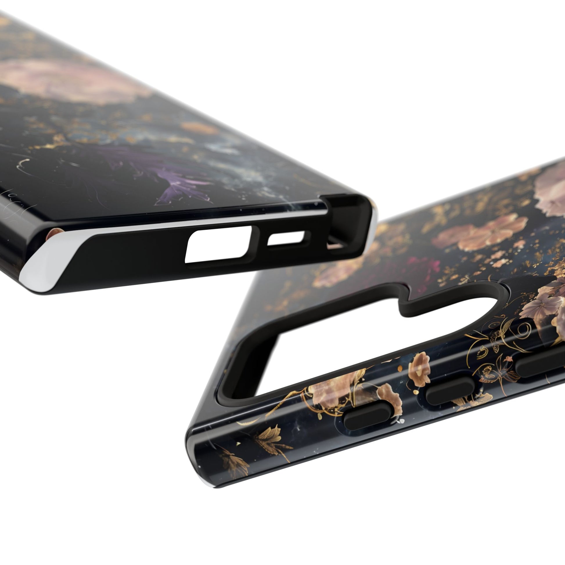 Phone Case, Whimsical Floral Pattern Against Cosmic Nebulous Background. Galaxy, Space, Tough Protective Cover, Unique Gift, Trendy