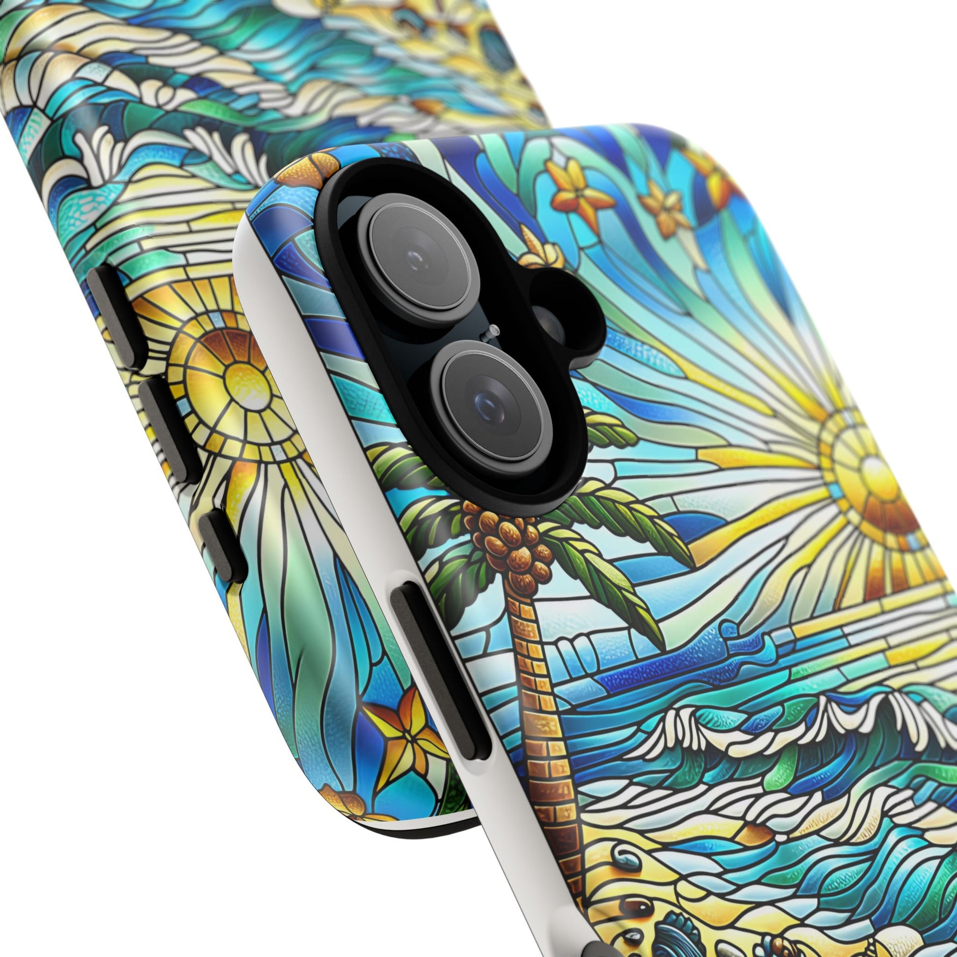 Stained Glass Tough Case, Protective Phone Case, Nature Inspired Smartphone Case, Summer Beach Play Day Phone Cover, Tough Phone Case for