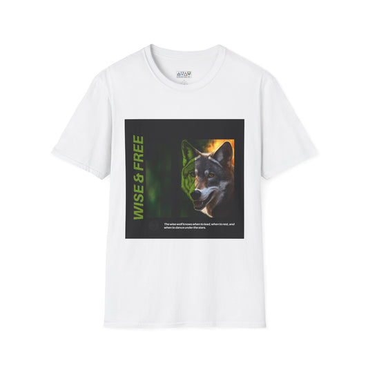 Wise & Free Wolf T-Shirt, Nature Lover Apparel, Gift for Animal Enthusiasts, Adventure Tee, Unisex Softstyle Shirt, Cozy Everyday Wear