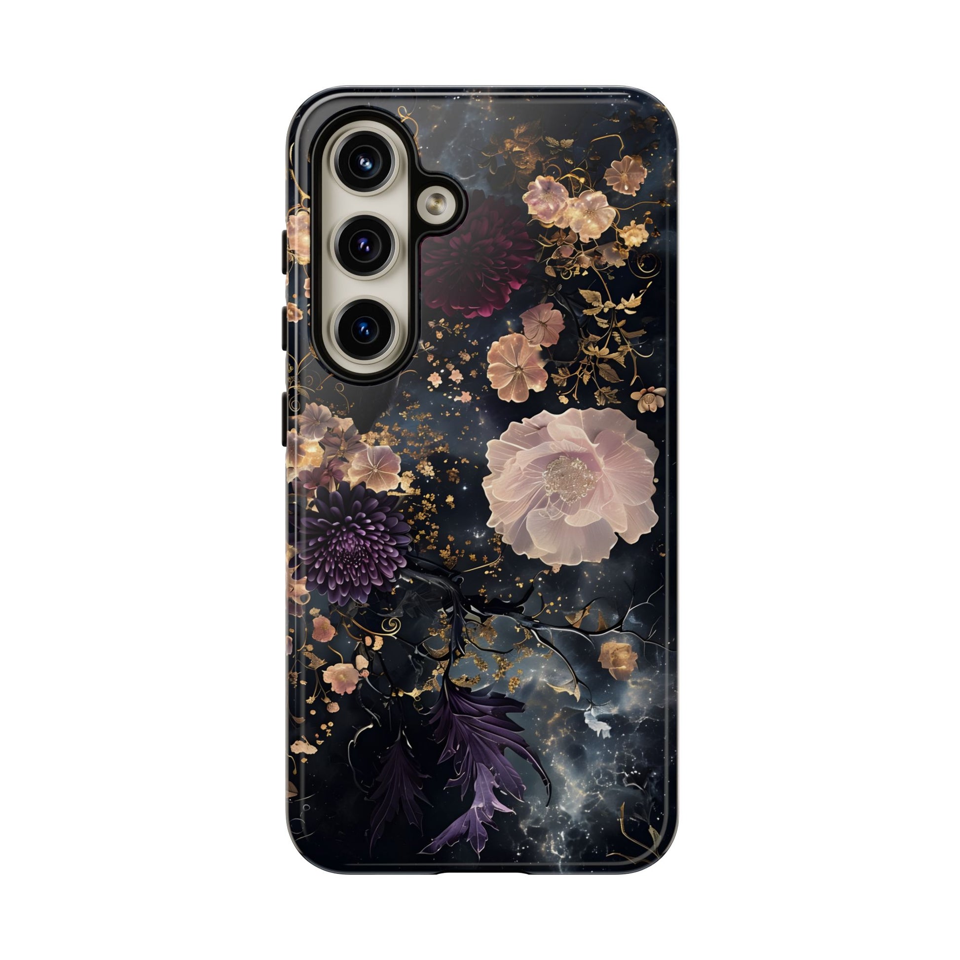 Phone Case, Whimsical Floral Pattern Against Cosmic Nebulous Background. Galaxy, Space, Tough Protective Cover, Unique Gift, Trendy