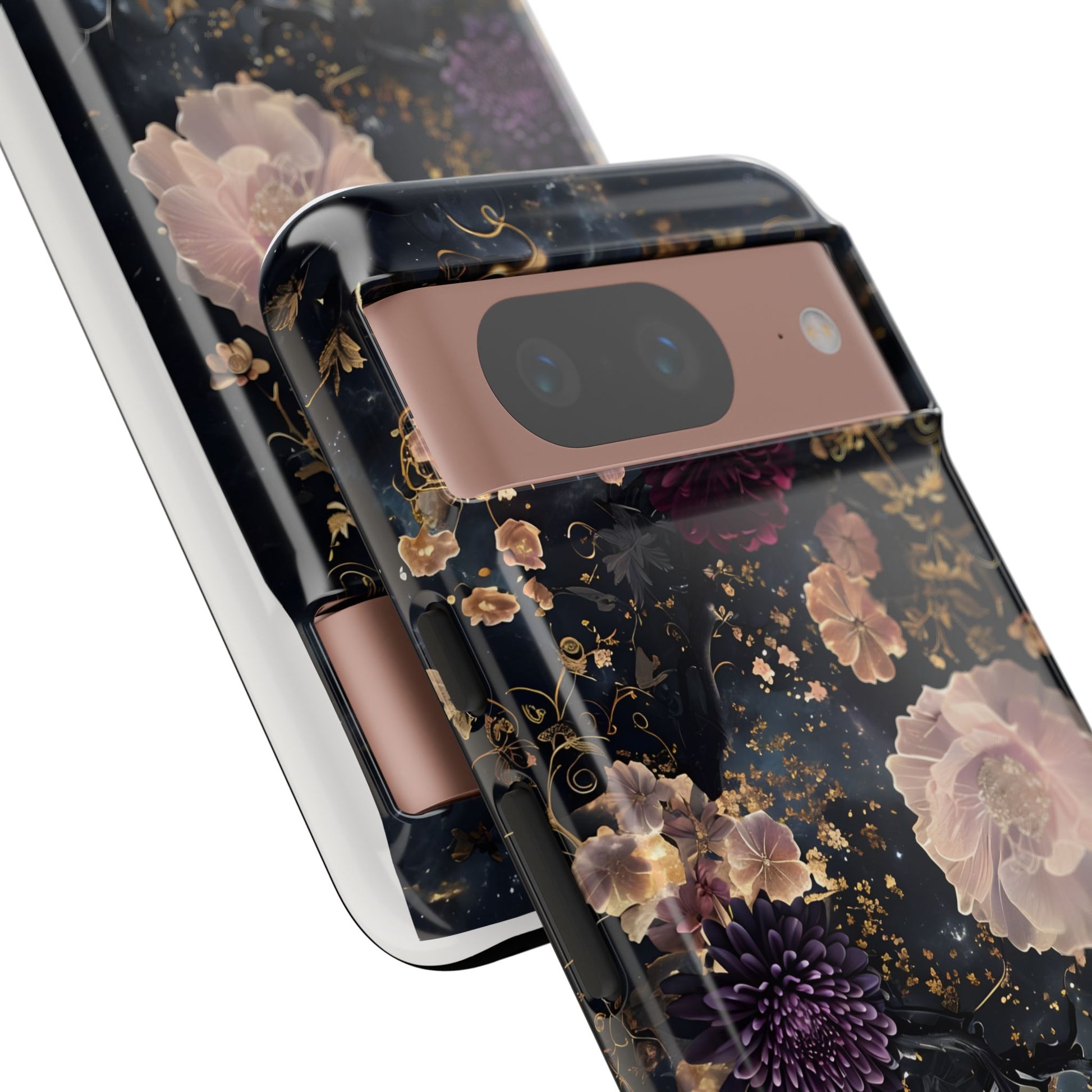Phone Case, Whimsical Floral Pattern Against Cosmic Nebulous Background. Galaxy, Space, Tough Protective Cover, Unique Gift, Trendy