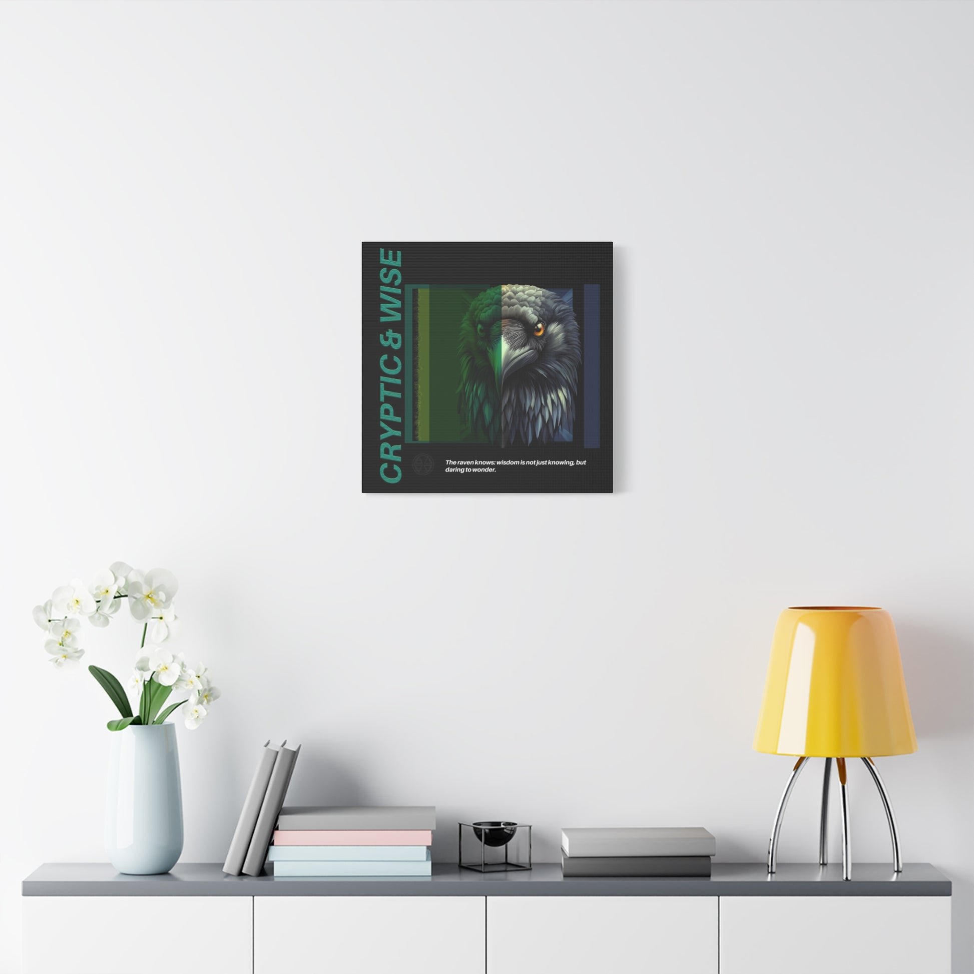 Canvas Art, Cryptic & Wise Wall Decor, Inspirational Raven, Motivational Home Decor, Nature-Themed Gift, Abstract Animal Artwork, Wildlife,