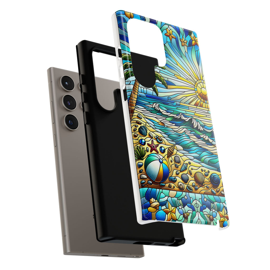 Stained Glass Tough Case, Protective Phone Case, Nature Inspired Smartphone Case, Summer Beach Play Day Phone Cover, Tough Phone Case for