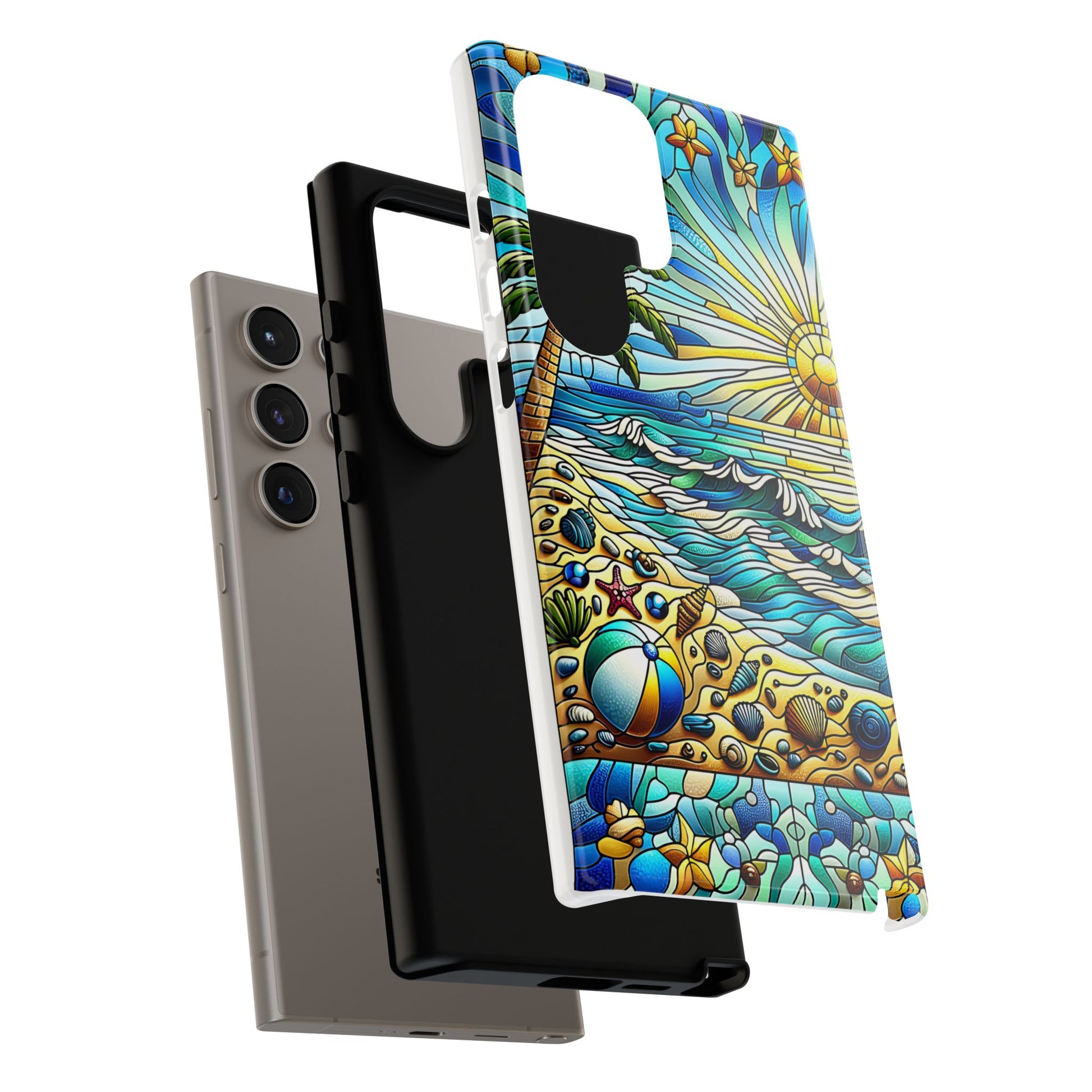 Stained Glass Tough Case, Protective Phone Case, Nature Inspired Smartphone Case, Summer Beach Play Day Phone Cover, Tough Phone Case for