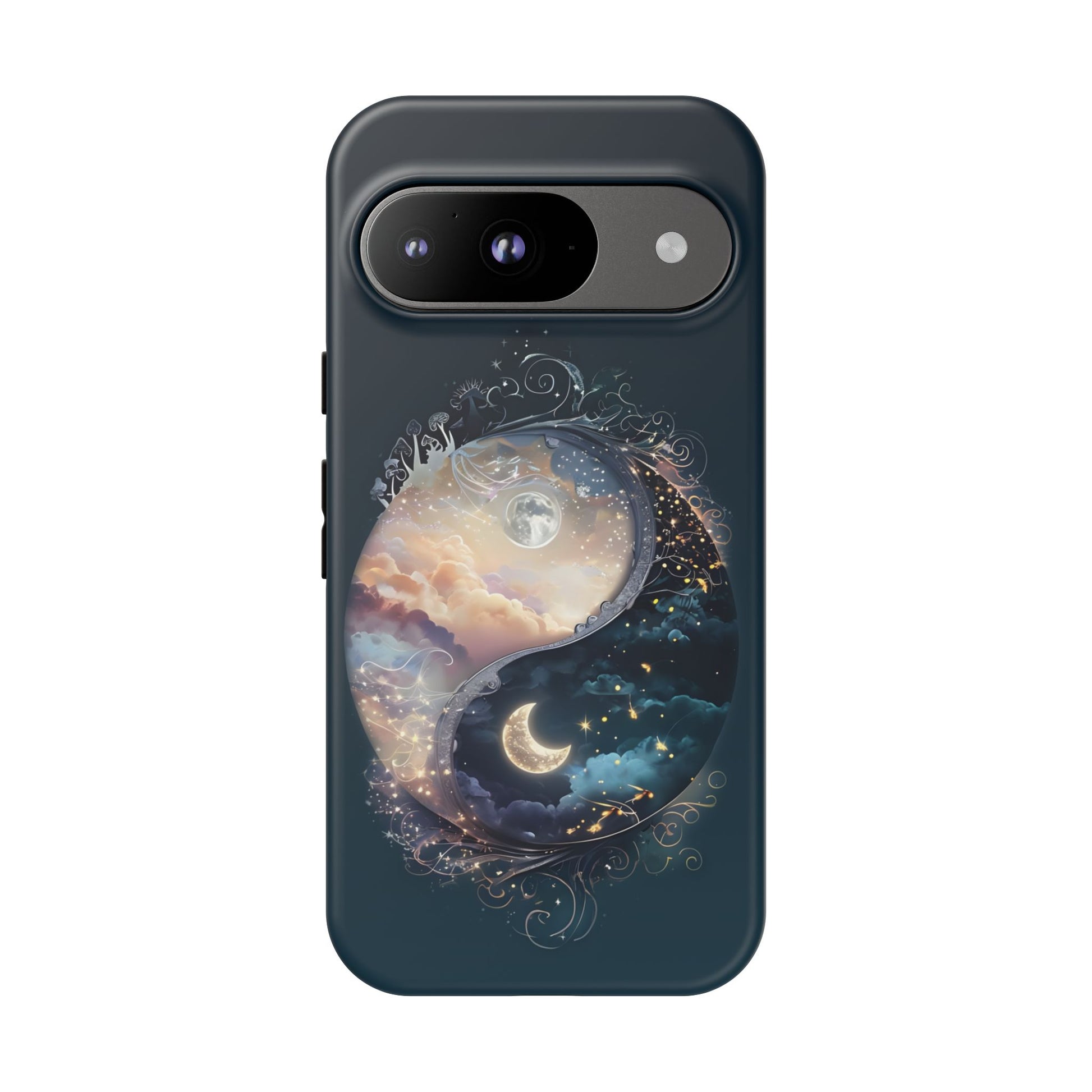 Phone Case, Yin-Yang Symbol Design, Whimsical Day Night Fantasy Print, Protective Cover, Tough Skin, Phone Accessories, Phone Protection