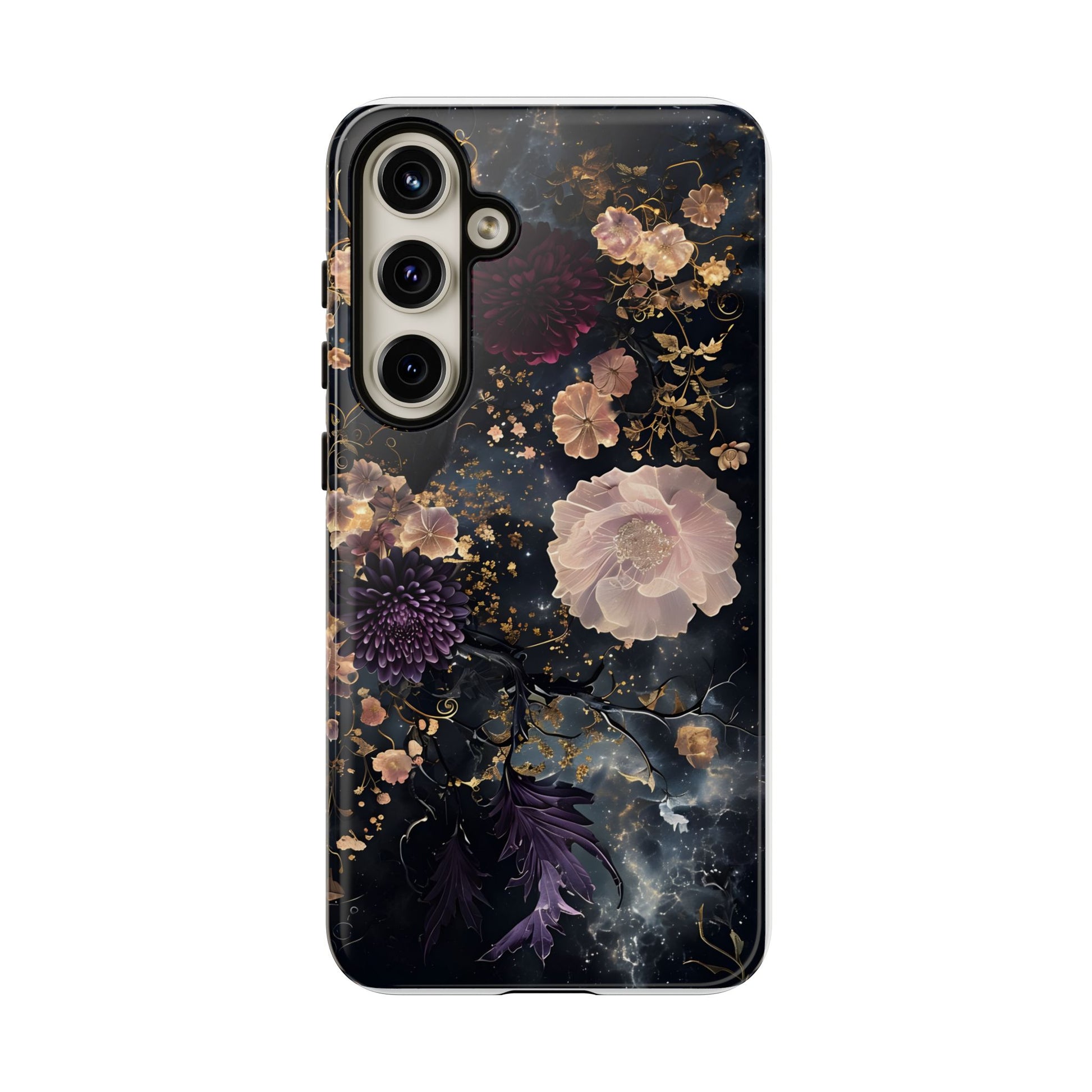 Phone Case, Whimsical Floral Pattern Against Cosmic Nebulous Background. Galaxy, Space, Tough Protective Cover, Unique Gift, Trendy
