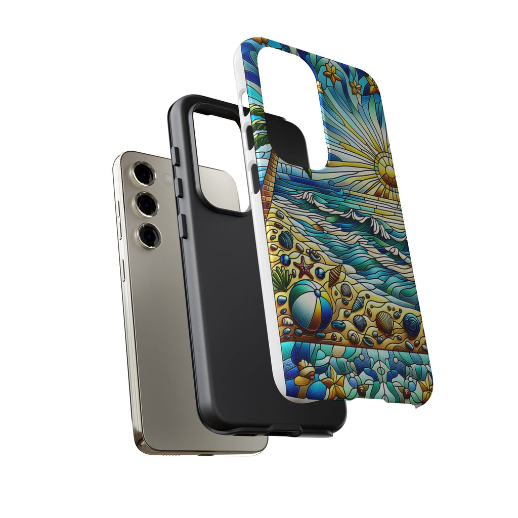 Stained Glass Tough Case, Protective Phone Case, Nature Inspired Smartphone Case, Summer Beach Play Day Phone Cover, Tough Phone Case for