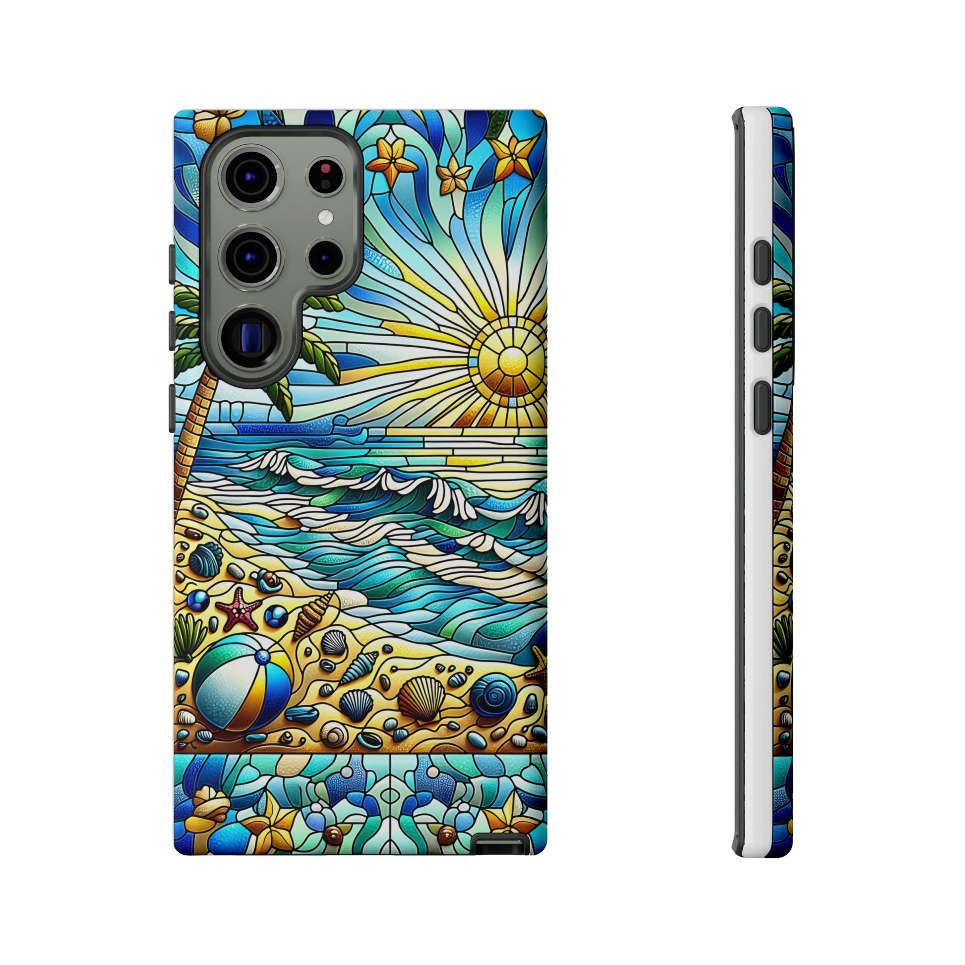 Stained Glass Tough Case, Protective Phone Case, Nature Inspired Smartphone Case, Summer Beach Play Day Phone Cover, Tough Phone Case for