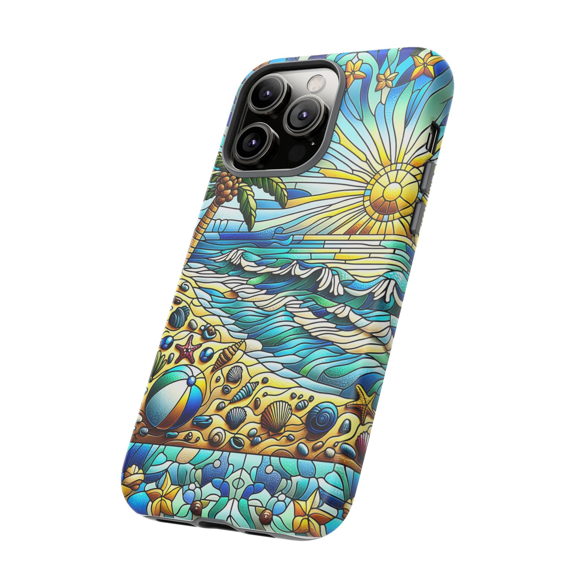Stained Glass Tough Case, Protective Phone Case, Nature Inspired Smartphone Case, Summer Beach Play Day Phone Cover, Tough Phone Case for
