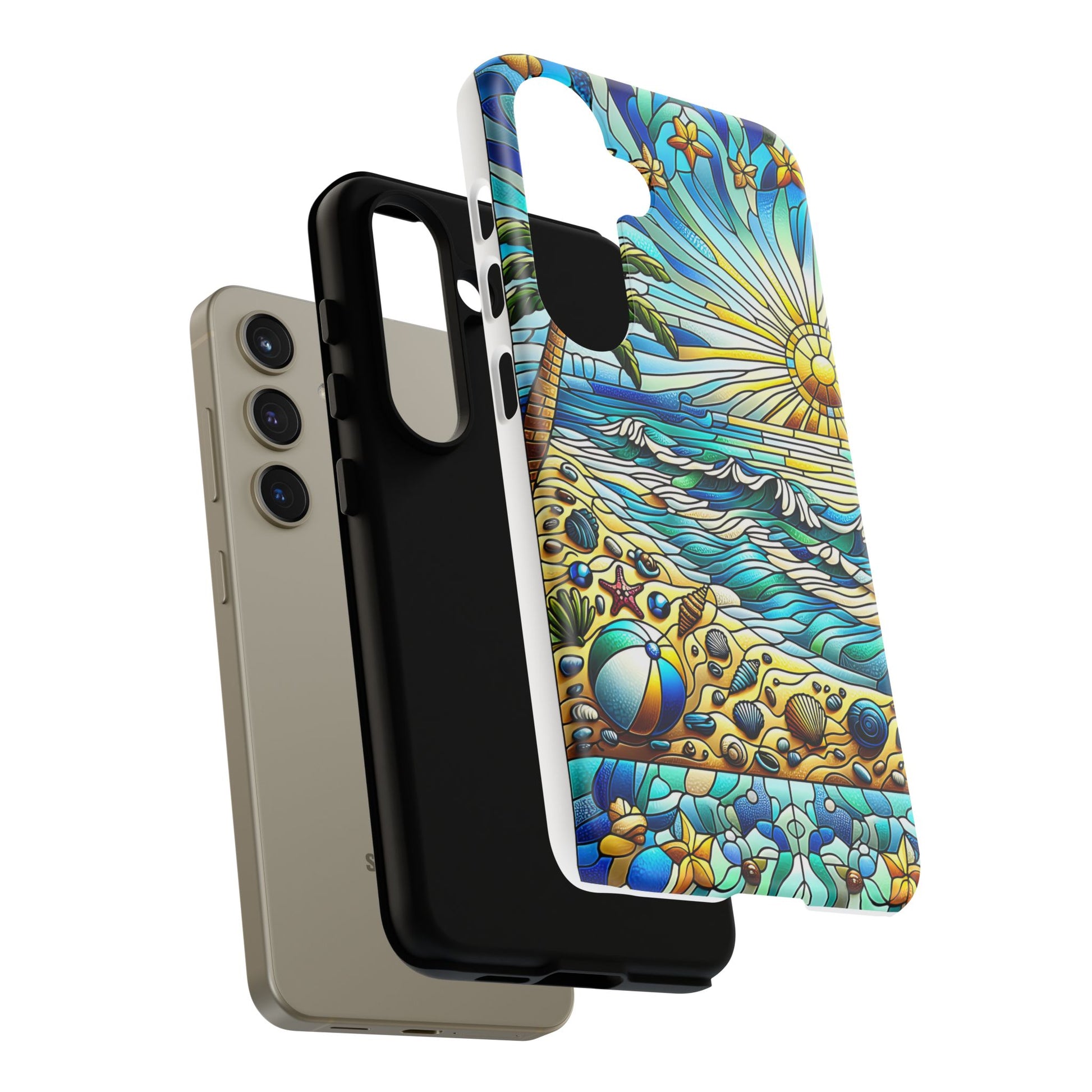 Stained Glass Tough Case, Protective Phone Case, Nature Inspired Smartphone Case, Summer Beach Play Day Phone Cover, Tough Phone Case for