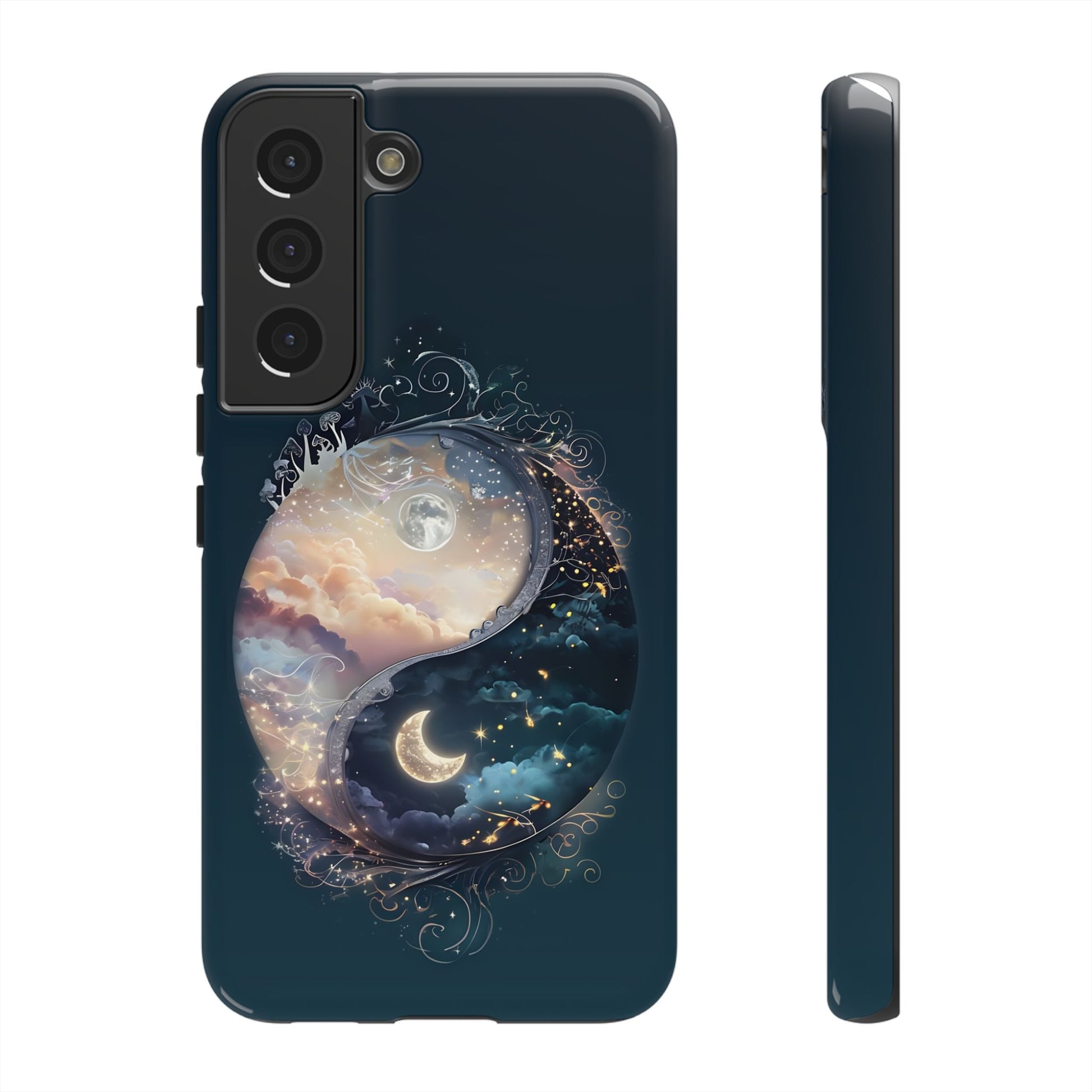 Phone Case, Yin-Yang Symbol Design, Whimsical Day Night Fantasy Print, Protective Cover, Tough Skin, Phone Accessories, Phone Protection