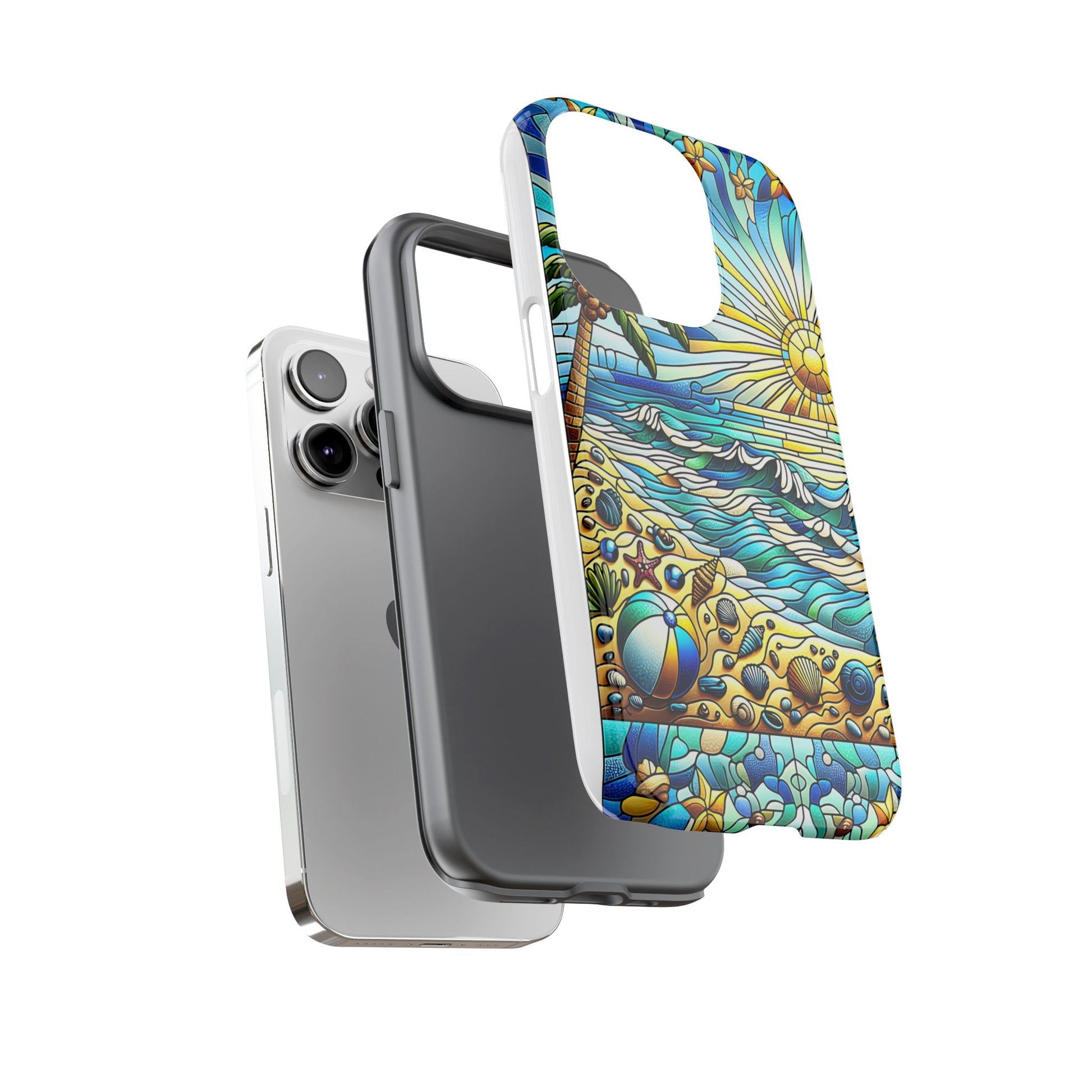 Stained Glass Tough Case, Protective Phone Case, Nature Inspired Smartphone Case, Summer Beach Play Day Phone Cover, Tough Phone Case for