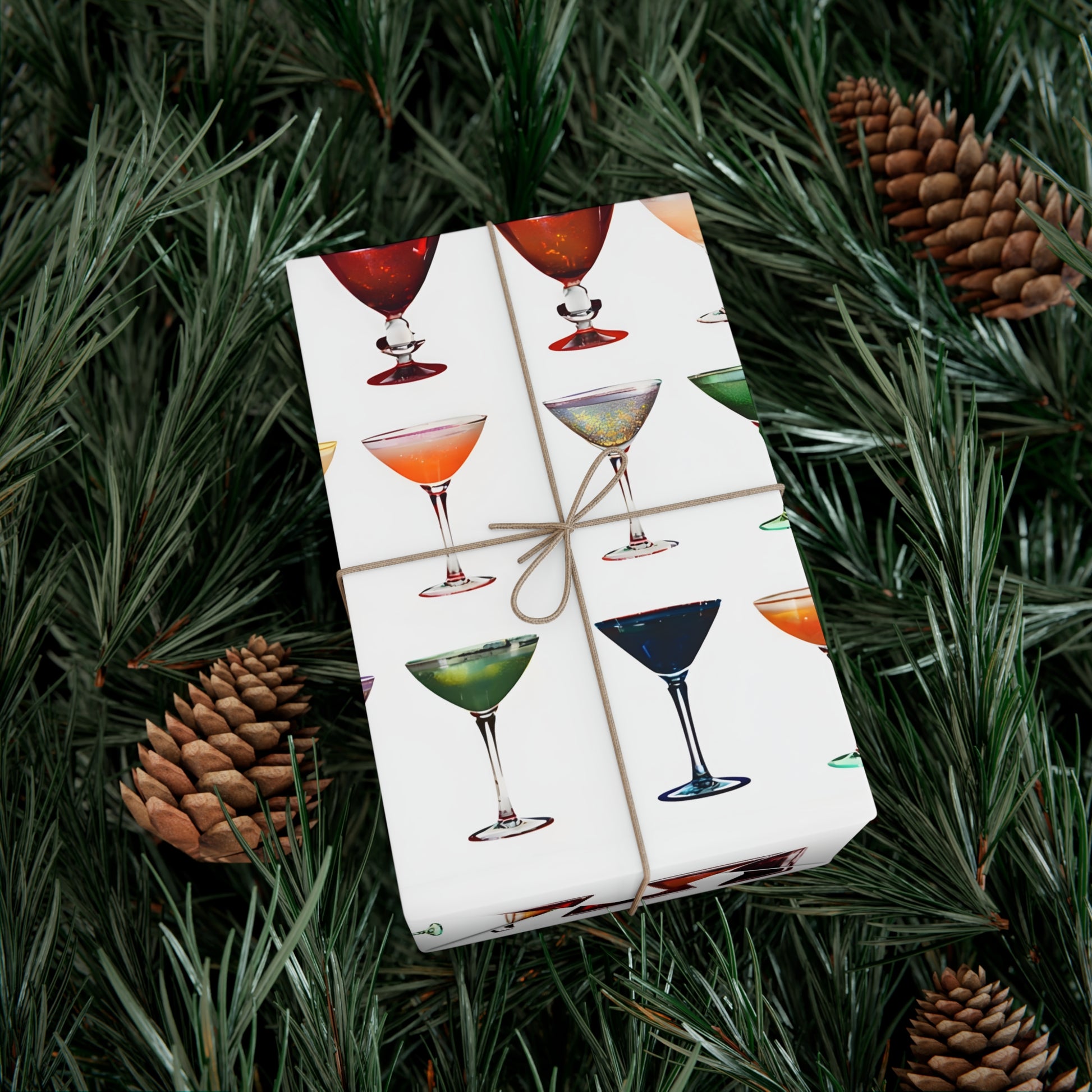 Wrapping Paper, Colorful Cocktails On White Background - Gift Wrap Rolls, Eco-Friendly Gift Wrap, Holiday