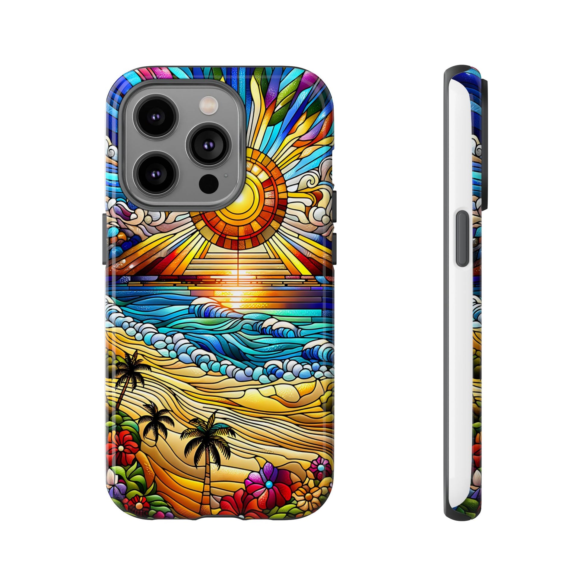 Stained Glass Tough Cases, Protective Phone Case, Nature Inspired Smartphone Cover, Beach Day Summer Accessories, Ocean Lover Gift