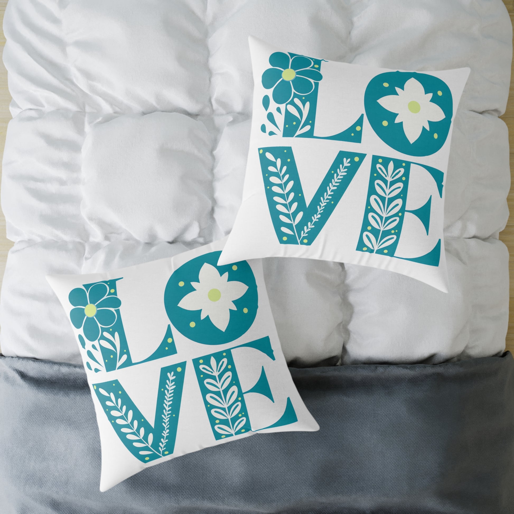 Pillow, Bold 3D Love Typography Surrounded By Nature, Square Poly Canvas Pillow, Home Decor, Gift for Her, Modern Cushion Cover, Love Quote