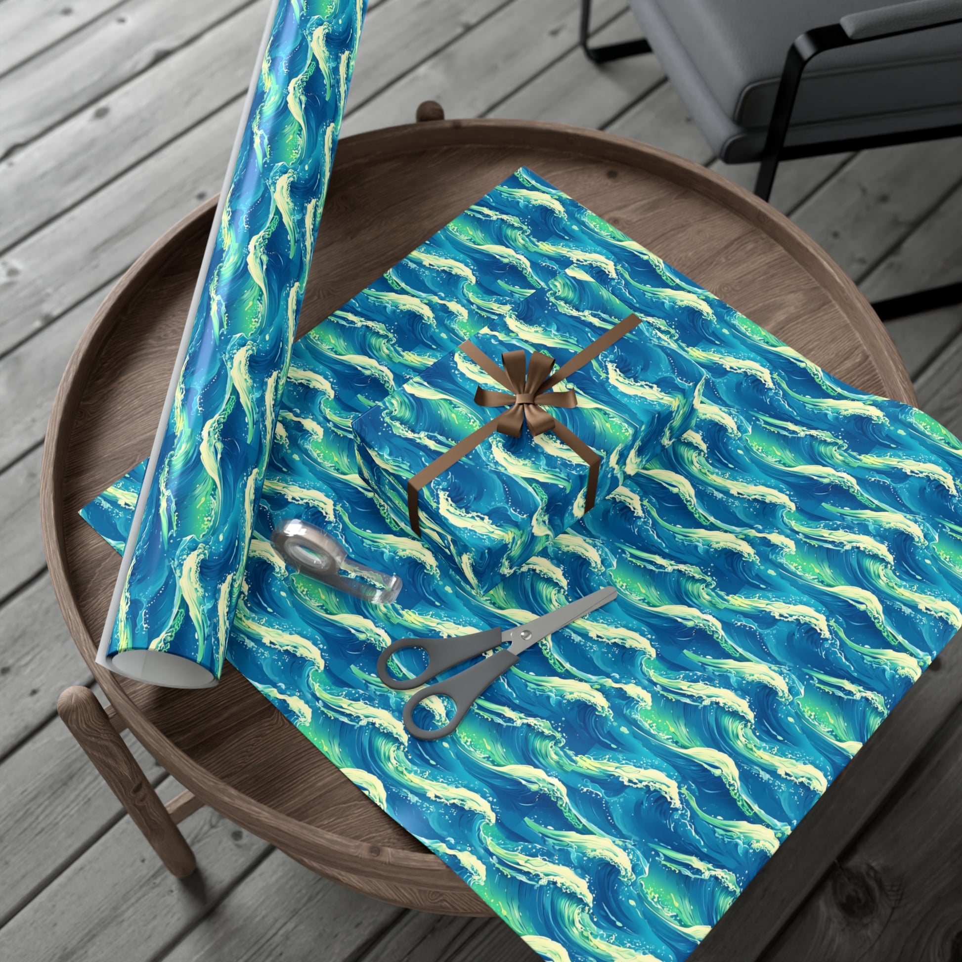 Wrapping Paper, Vibrant Seamless Ocean Waves Gift Wrap Roll, Nautical Gift Packaging, Beach Theme Gift Wrap, Coastal Holiday Wrapping