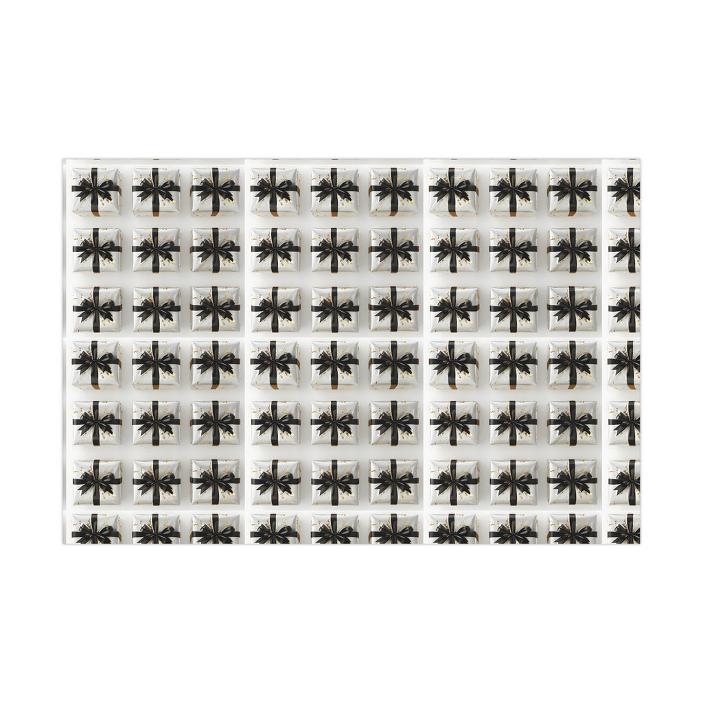 Wrapping Paper, Elegantly Wrapped Gifts On White Background with Black Bows - Gift Wrap Rolls, Eco-Friendly Gift Wrap, Holiday