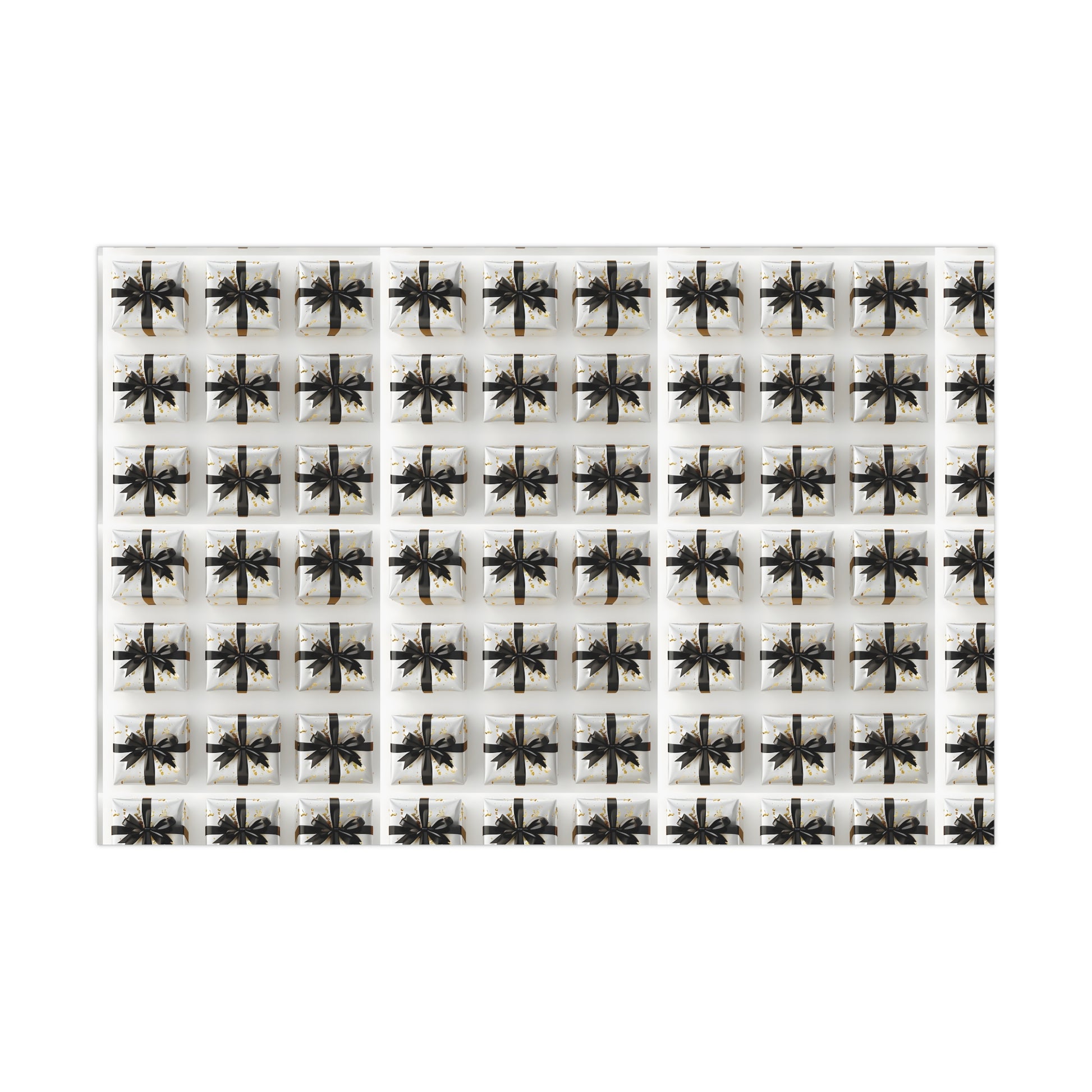 Wrapping Paper, Elegantly Wrapped Gifts On White Background with Black Bows - Gift Wrap Rolls, Eco-Friendly Gift Wrap, Holiday