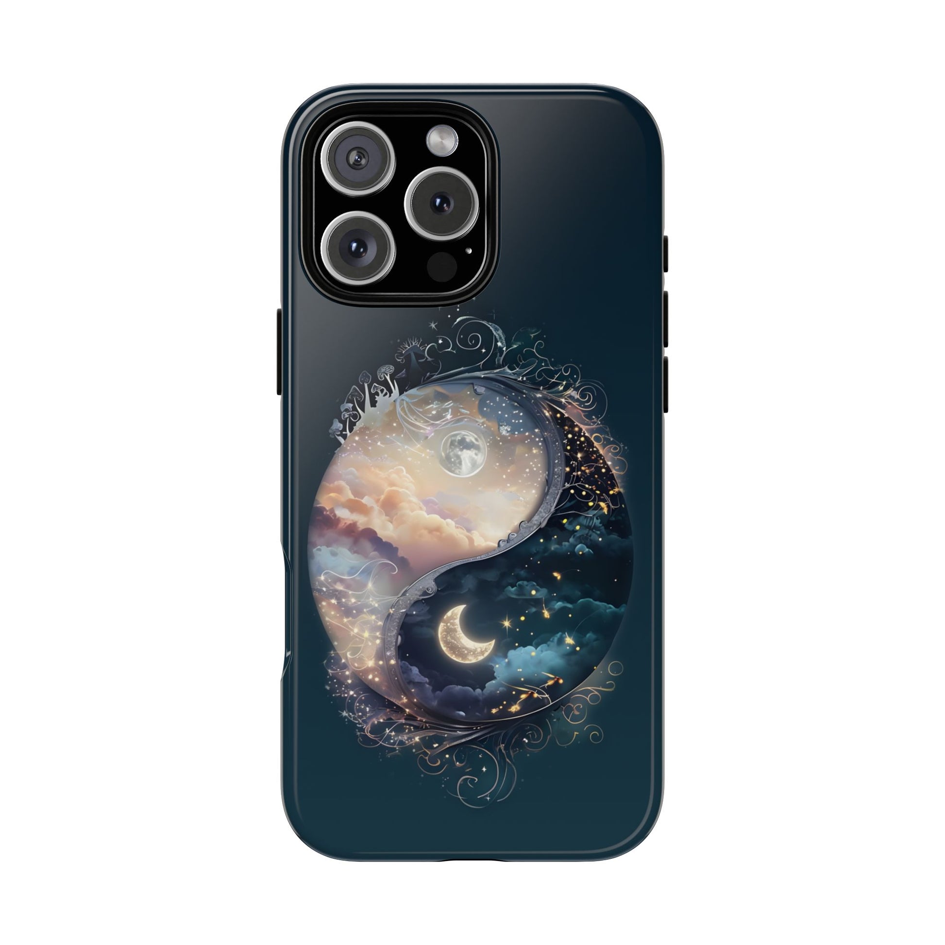Phone Case, Yin-Yang Symbol Design, Whimsical Day Night Fantasy Print, Protective Cover, Tough Skin, Phone Accessories, Phone Protection