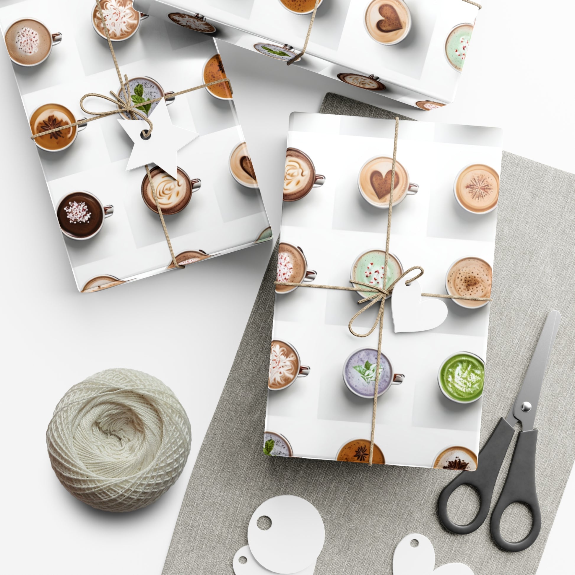 Wrapping Paper, Colorful Lattes On White Background - Gift Wrap Rolls, Eco-Friendly Gift Wrap, Holiday