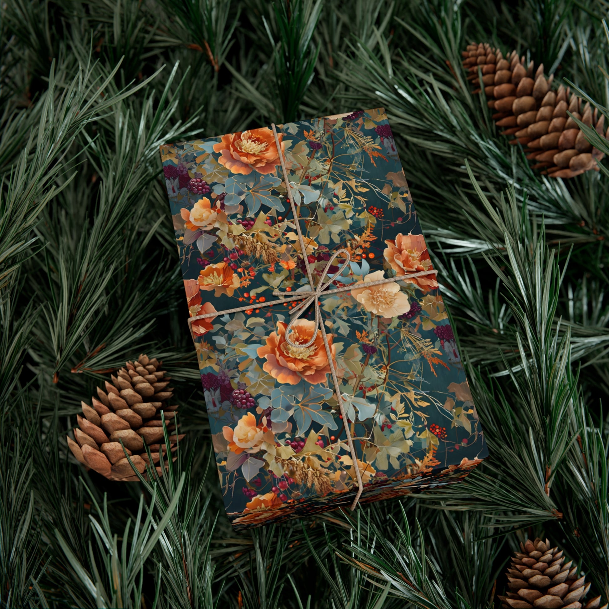 Gift Wrap Papers, Art Nouveau Floral Pattern, Autumn Hues, Wrapping Paper Roll, Holiday Gift Wrap, Eco-Friendly Gift Wrap