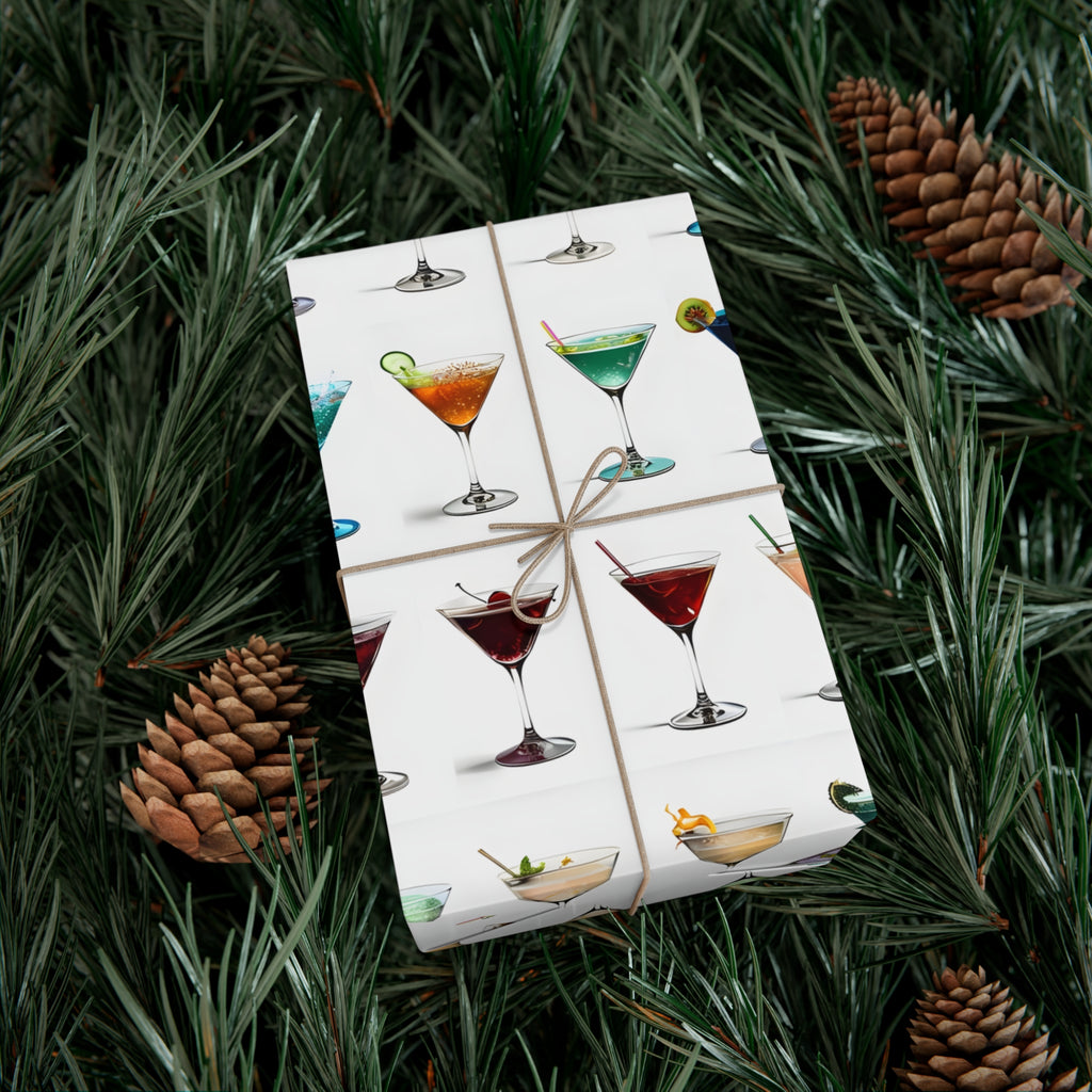 Wrapping Paper, Colorful Martinis On White Background - Gift Wrap Rolls, Eco-Friendly Gift Wrap, Holiday
