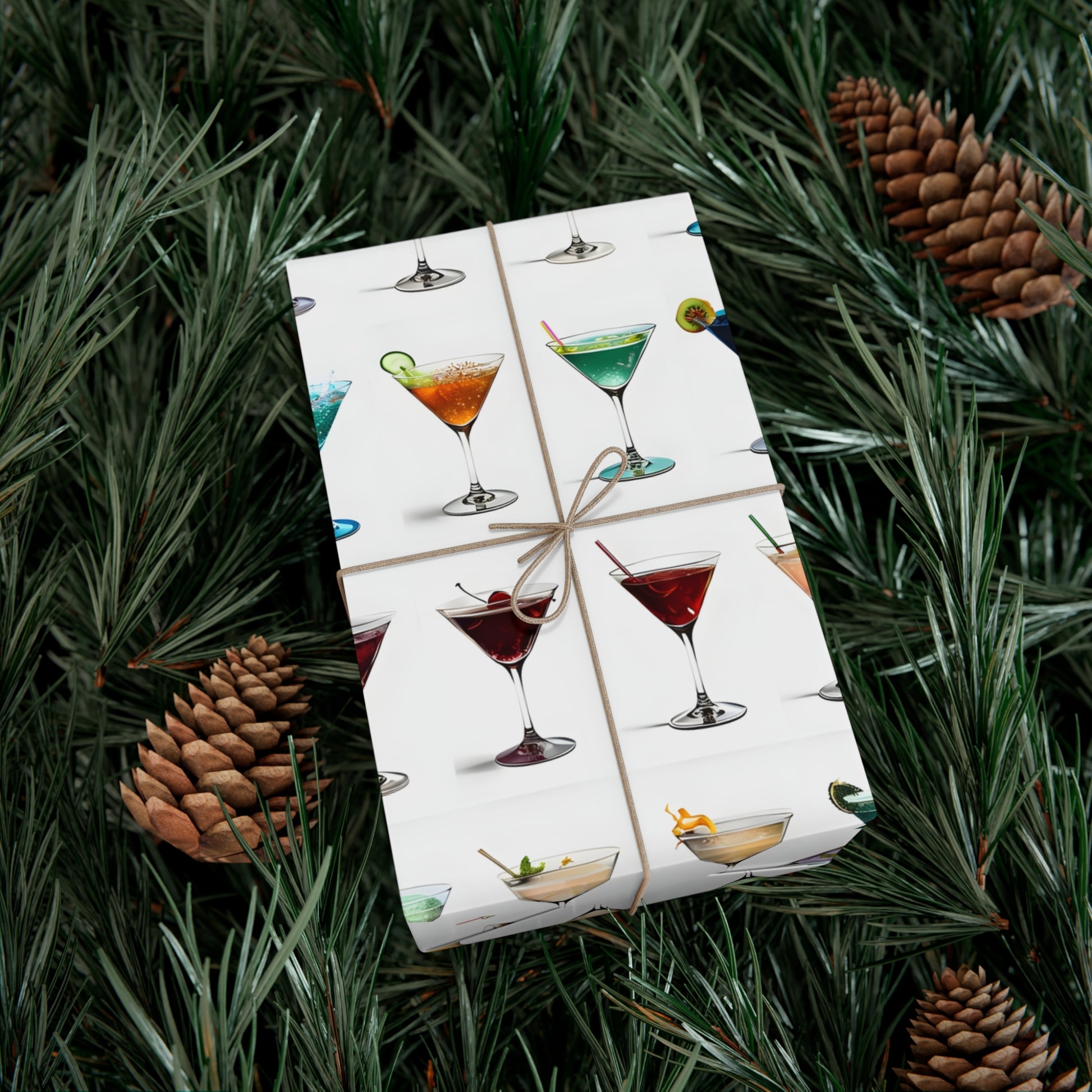 Wrapping Paper, Colorful Martinis On White Background - Gift Wrap Rolls, Eco-Friendly Gift Wrap, Holiday