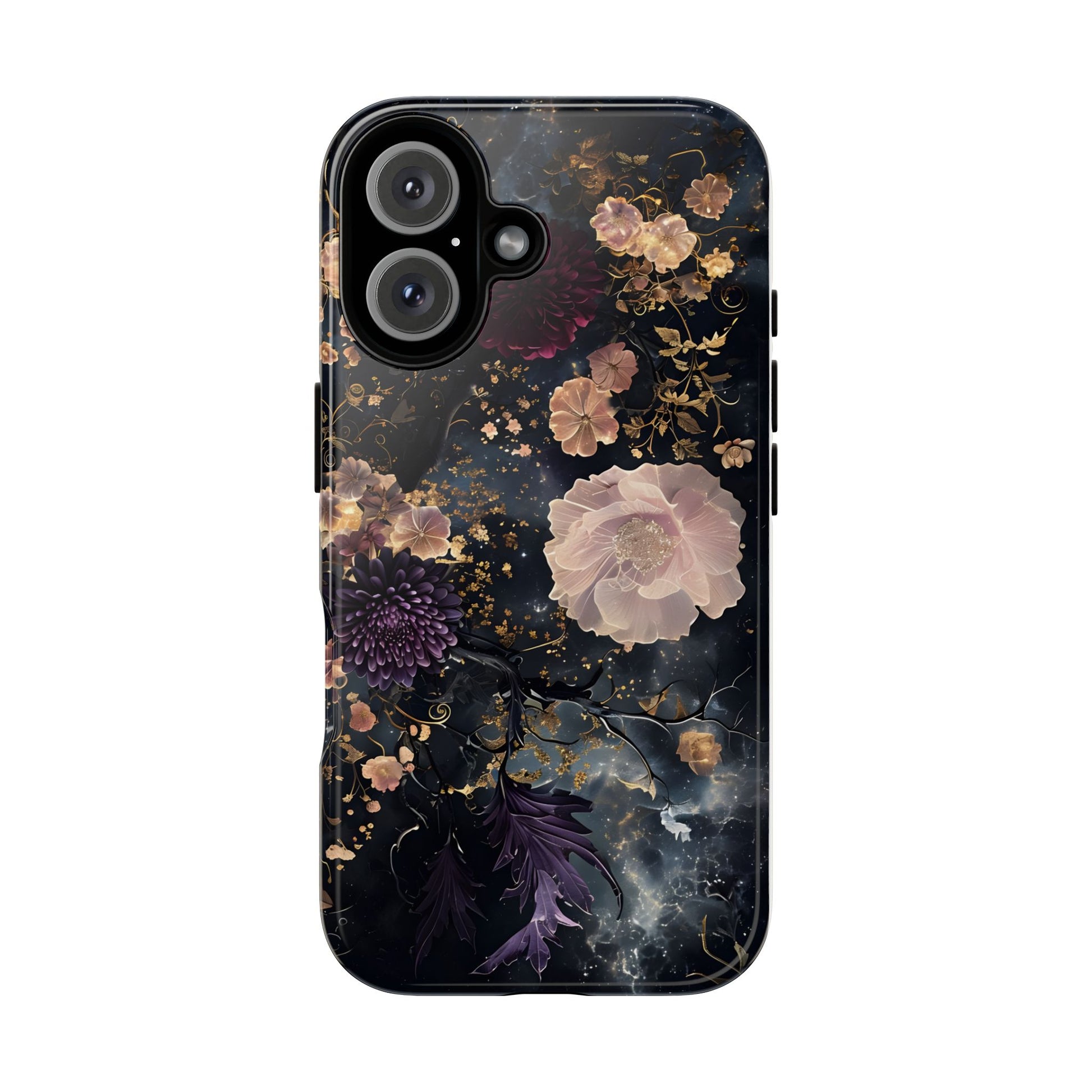 Phone Case, Whimsical Floral Pattern Against Cosmic Nebulous Background. Galaxy, Space, Tough Protective Cover, Unique Gift, Trendy