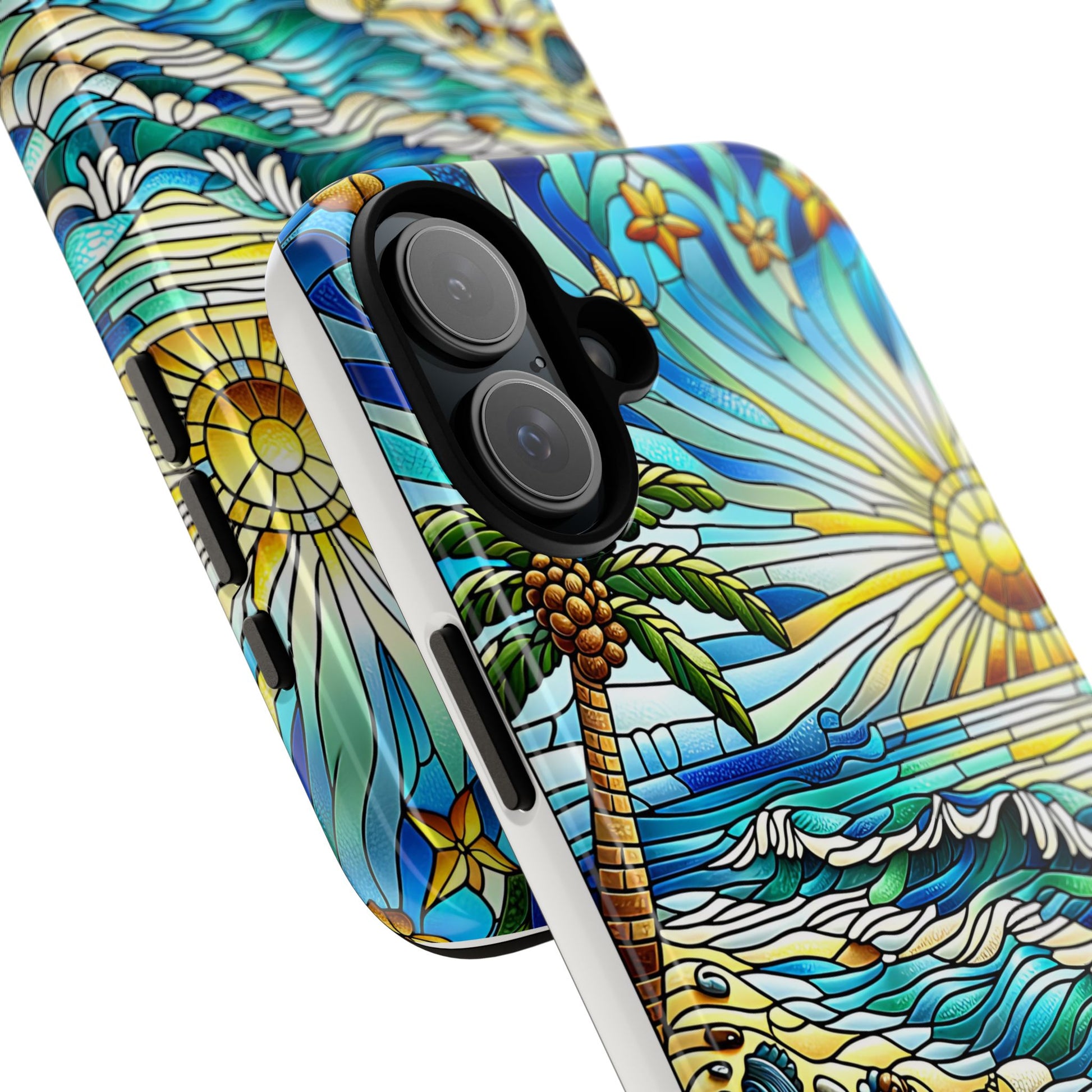 Stained Glass Tough Case, Protective Phone Case, Nature Inspired Smartphone Case, Summer Beach Play Day Phone Cover, Tough Phone Case for